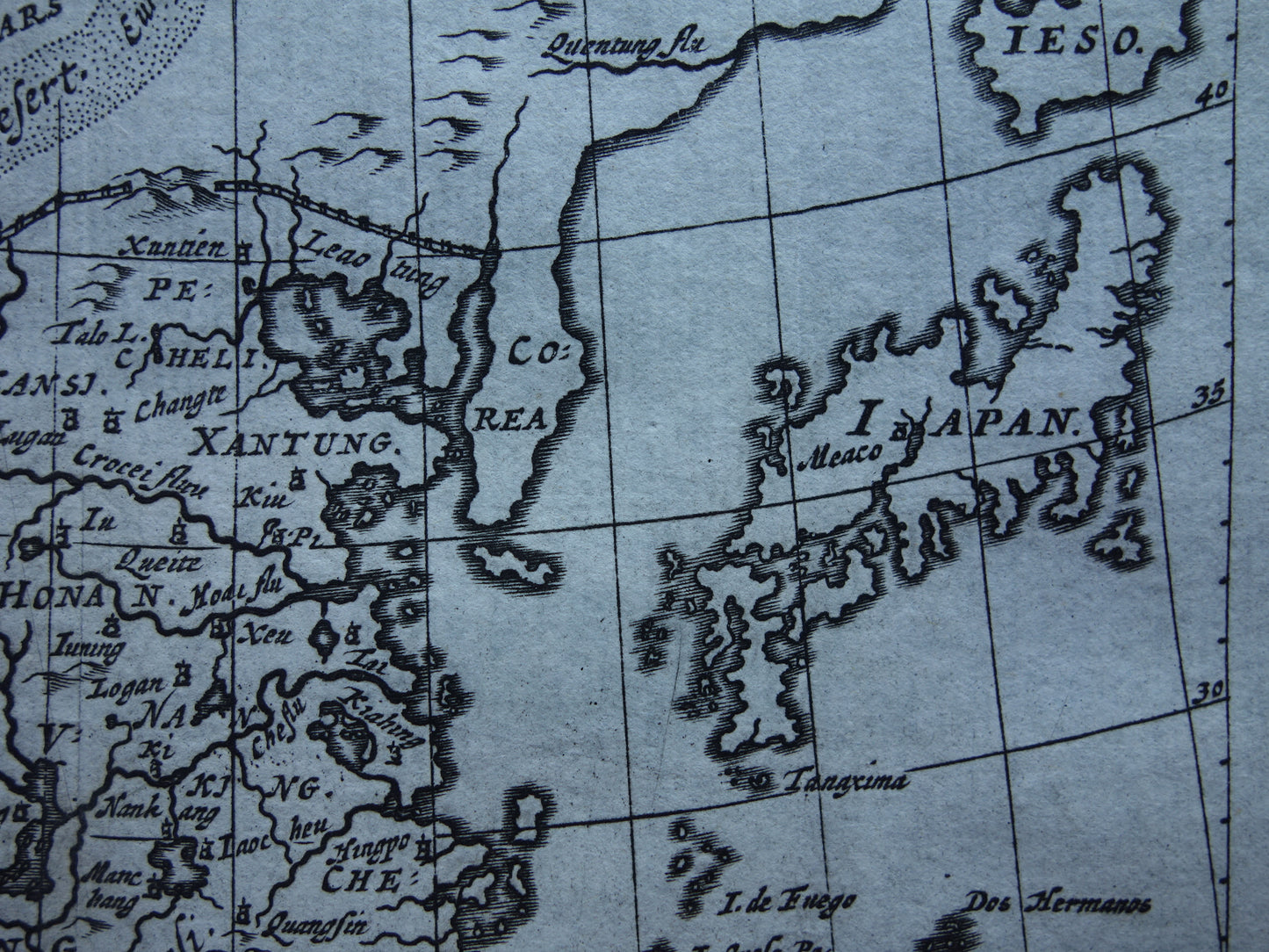 360+ jaar oude kaart van China en Japan 1661 originele antieke landkaart klein formaat