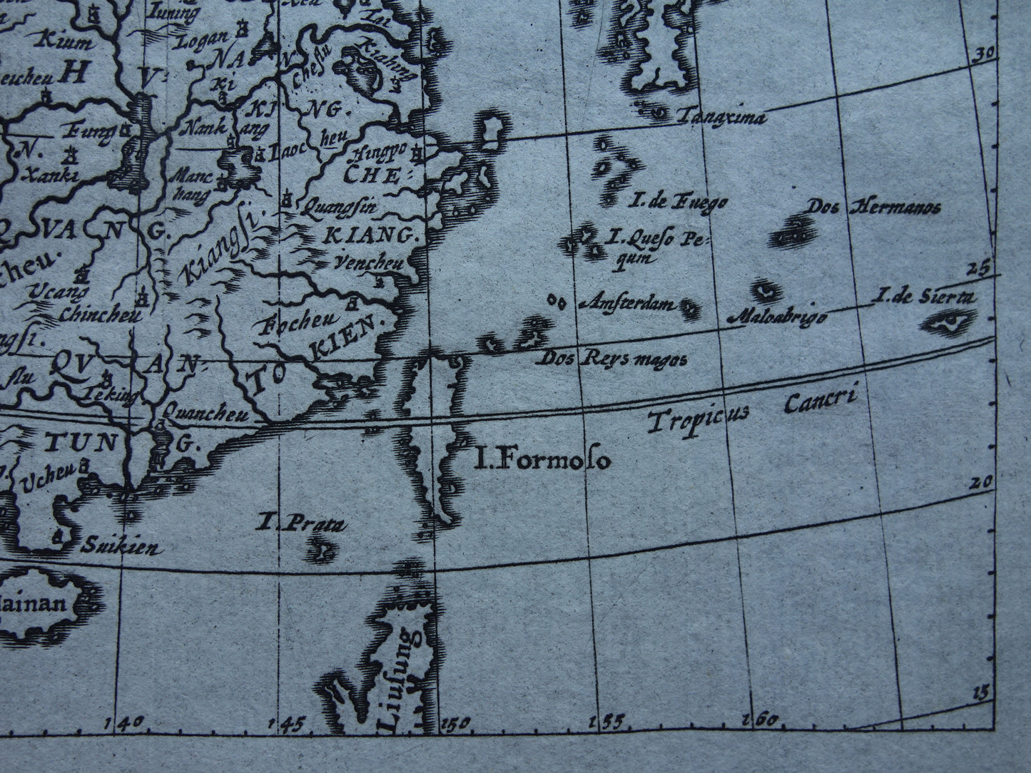 360+ jaar oude kaart van China en Japan 1661 originele antieke landkaart klein formaat