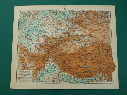 Tibet und Xinjiang Alte Karte aus dem Jahr 1938 historische niederländische Karte Tibet und Xinjiang Vintage-Karten