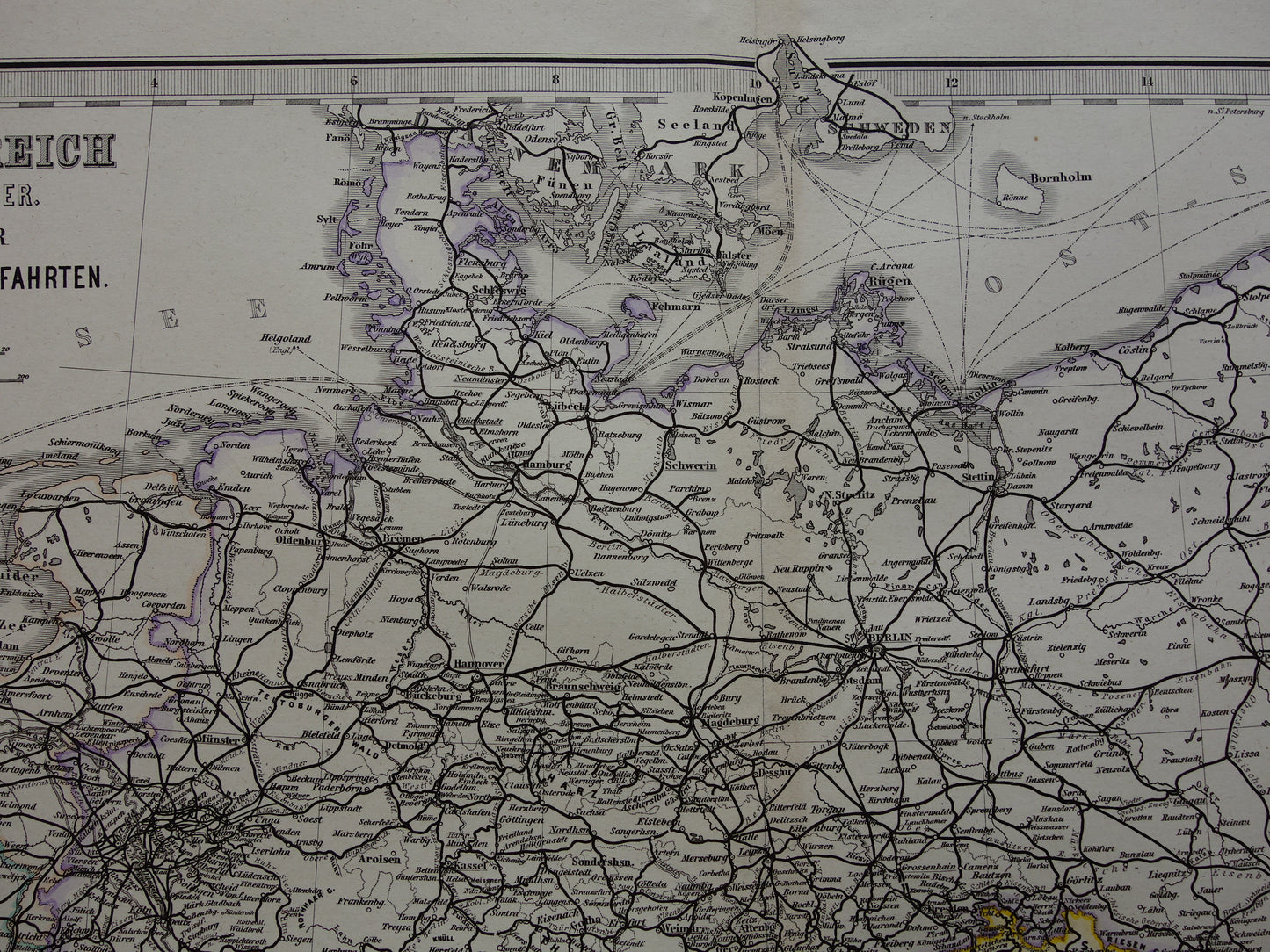 Antique map of Railways in Netherlands Germany original 140+ year old map railway lines central Europe railway map