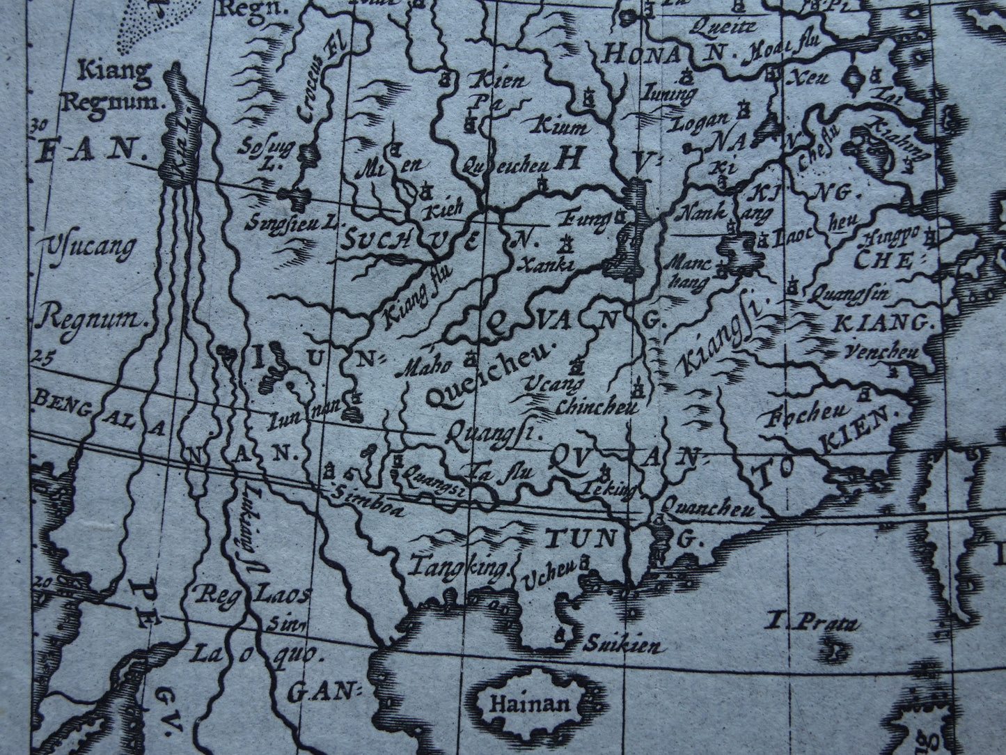 360+ jaar oude kaart van China en Japan 1661 originele antieke landkaart klein formaat