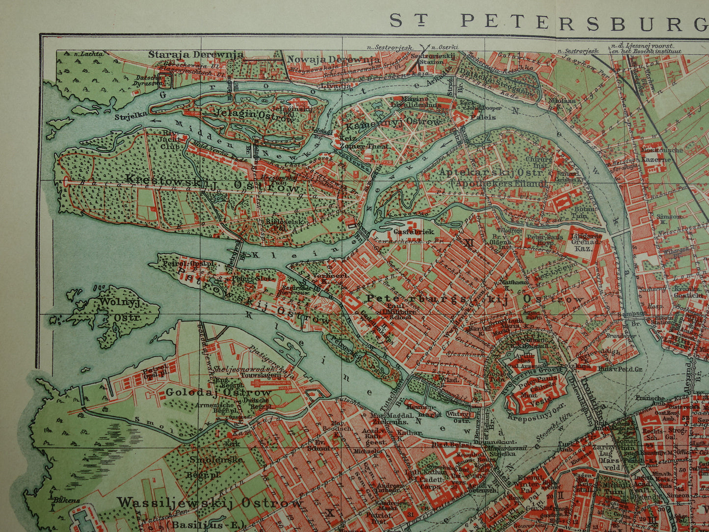 St Petersburg old map Original antique Dutch map of Saint Petersburg Russia from 1910 vintage historical maps