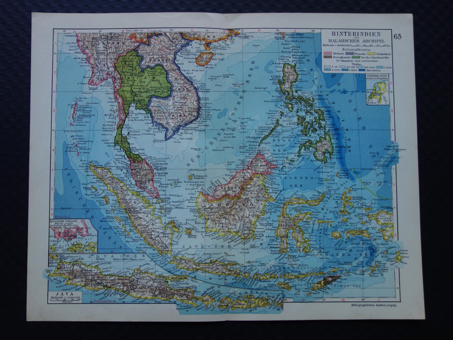 INDONESIA old map of Indonesia Philippines Southeast Asia 1928 original vintage German map Batavia Singapore Aceh Java