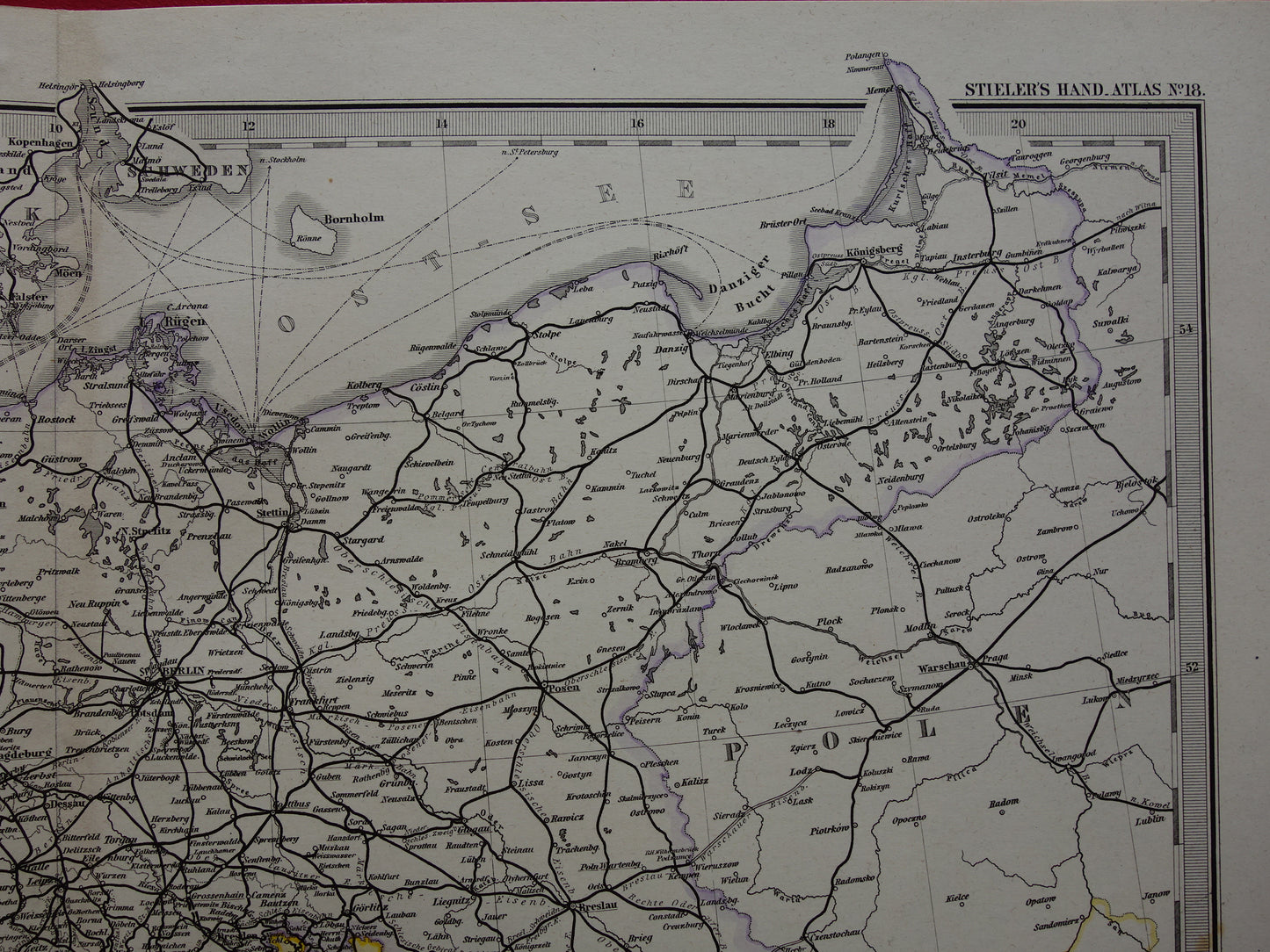 Antique map of Railways in Netherlands Germany original 140+ year old map railway lines central Europe railway map