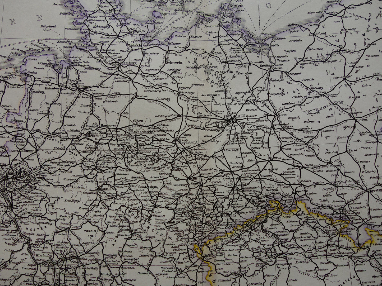 Antique map of Railways in Netherlands Germany original 140+ year old map railway lines central Europe railway map