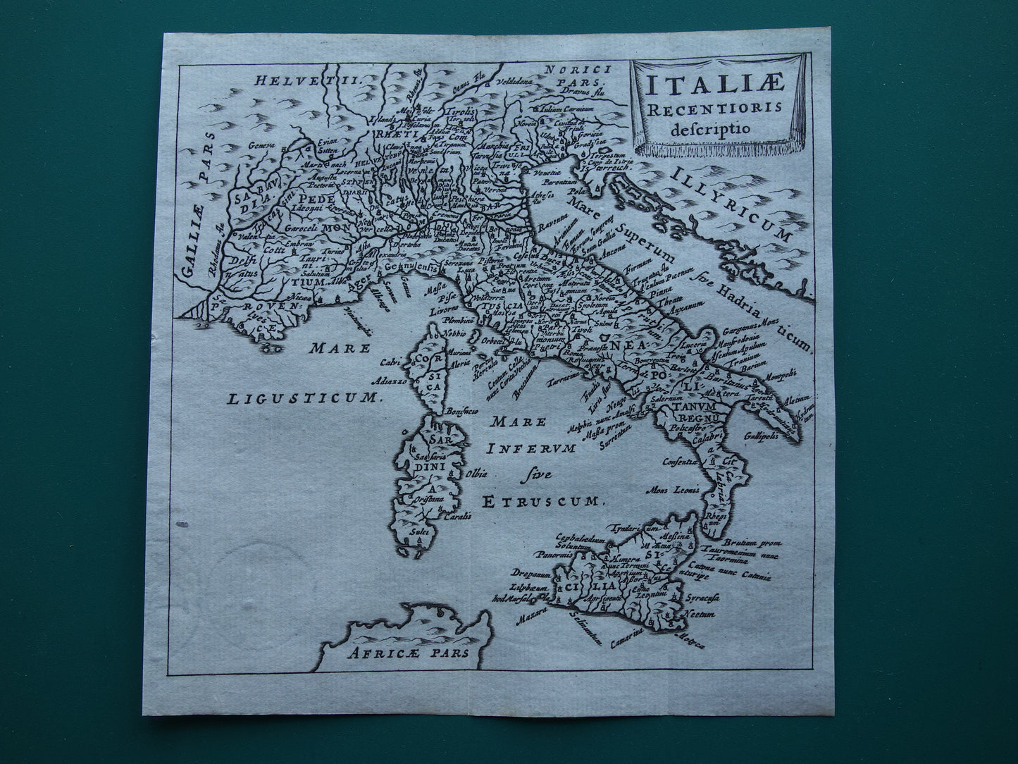 Old map of Italy from 1661 original antique Dutch map small format