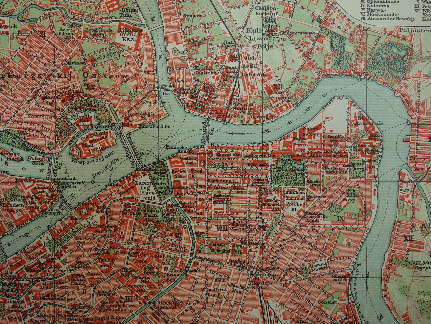 St Petersburg old map Original antique Dutch map of Saint Petersburg Russia from 1910 vintage historical maps