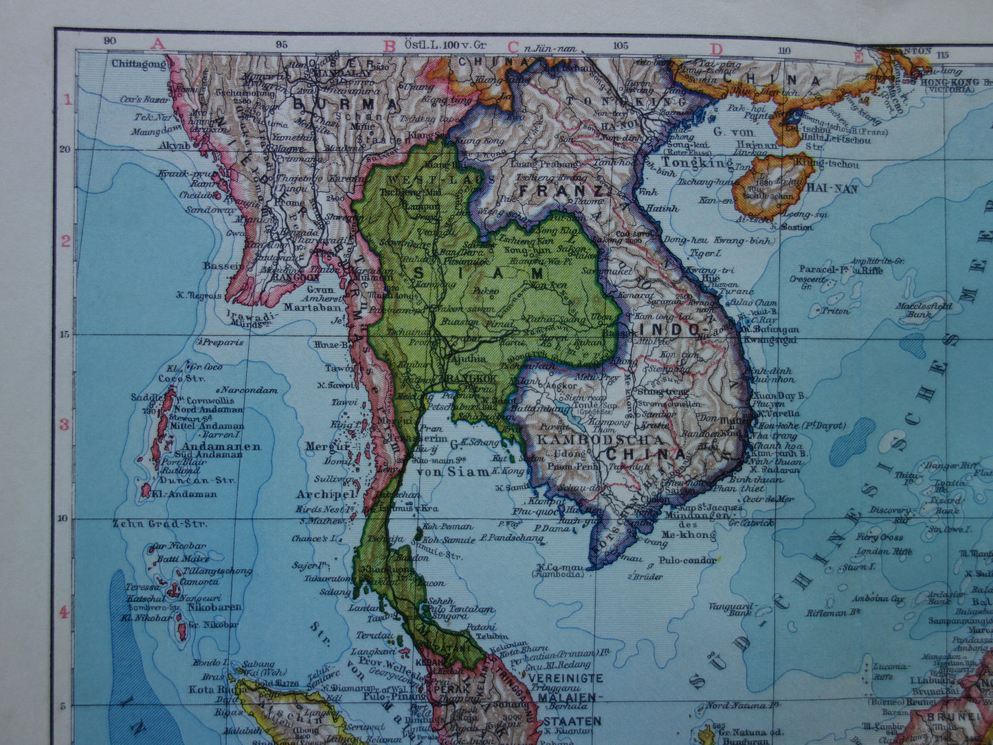 INDONESIA old map of Indonesia Philippines Southeast Asia 1928 original vintage German map Batavia Singapore Aceh Java