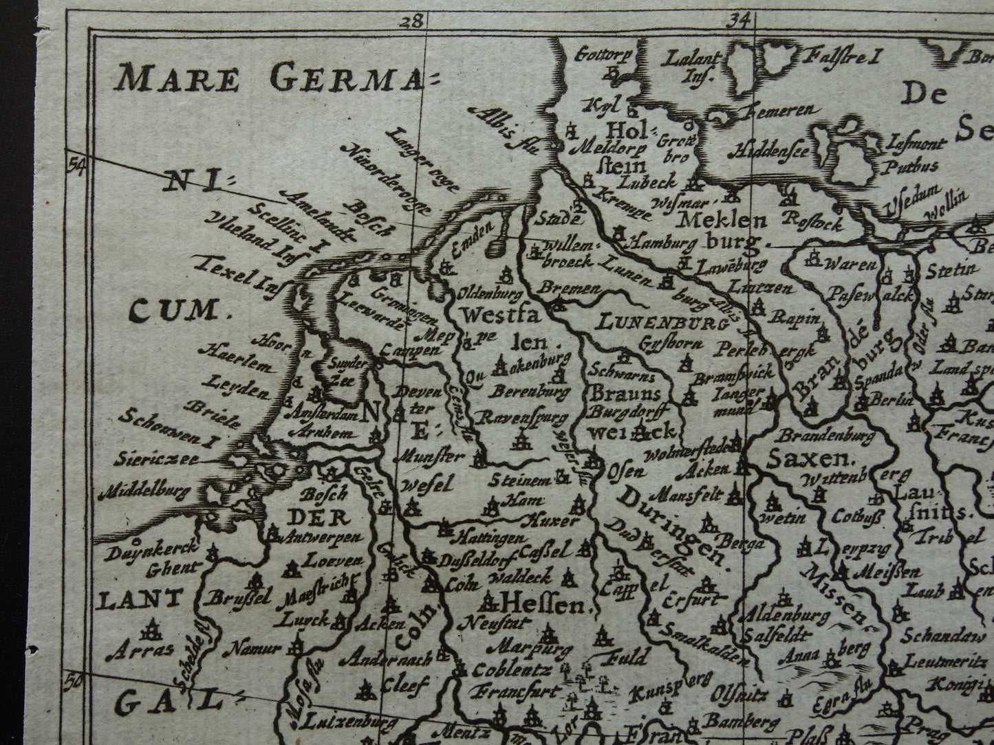 GERMANY 360+ year old map of Germany 1661 original antique Dutch map very small size