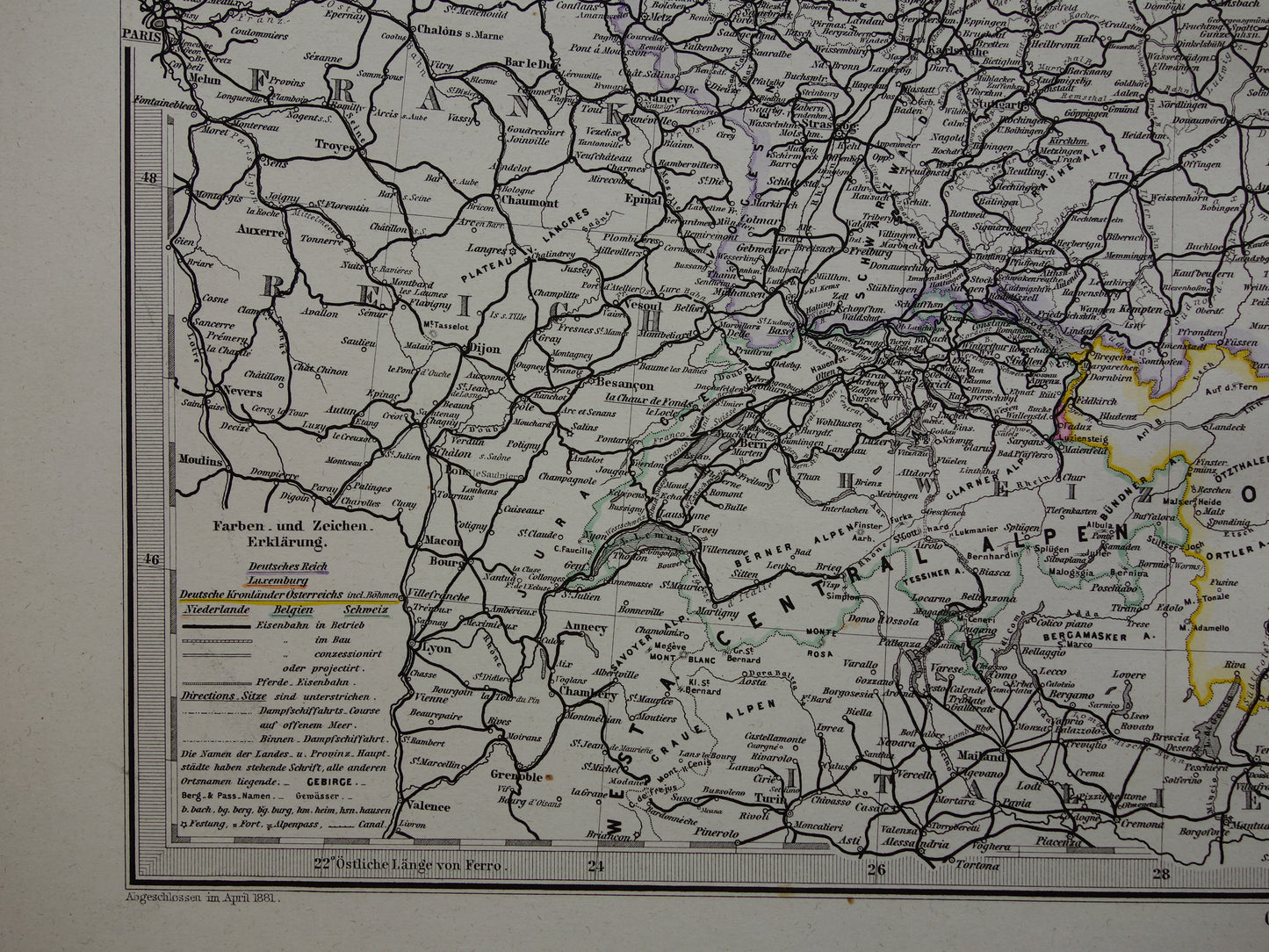 Antique map of Railways in Netherlands Germany original 140+ year old map railway lines central Europe railway map