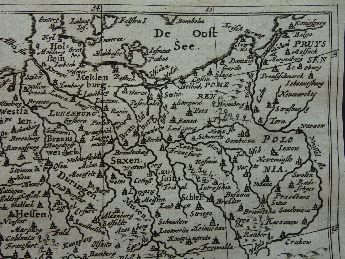 GERMANY 360+ year old map of Germany 1661 original antique Dutch map very small size