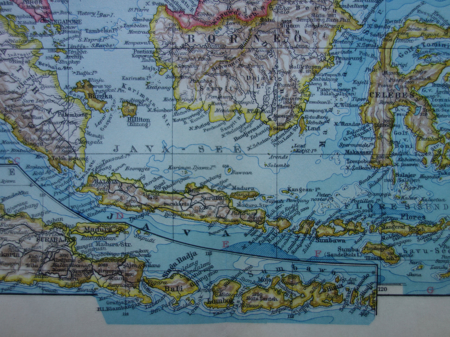 INDONESIA old map of Indonesia Philippines Southeast Asia 1928 original vintage German map Batavia Singapore Aceh Java