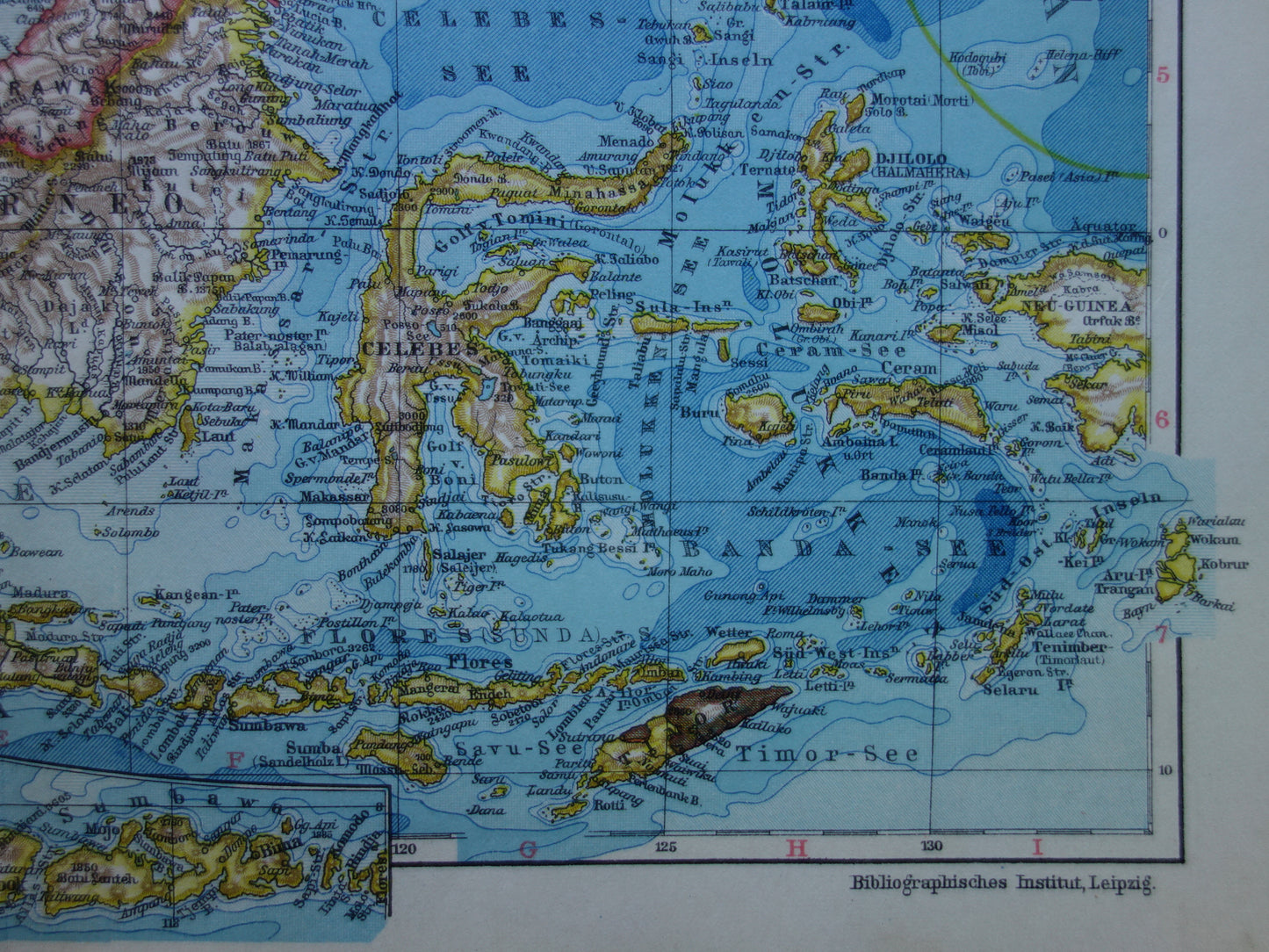 INDONESIA old map of Indonesia Philippines Southeast Asia 1928 original vintage German map Batavia Singapore Aceh Java