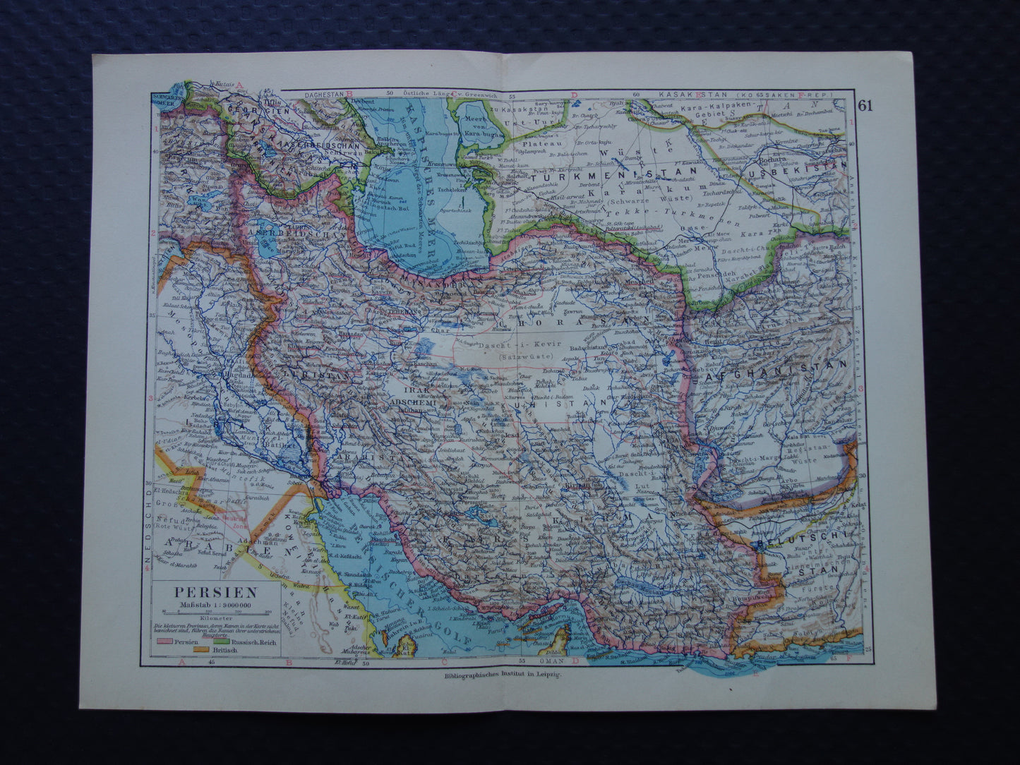Original old map of Persia / Iran from 1928 vintage map Tehran - historical maps