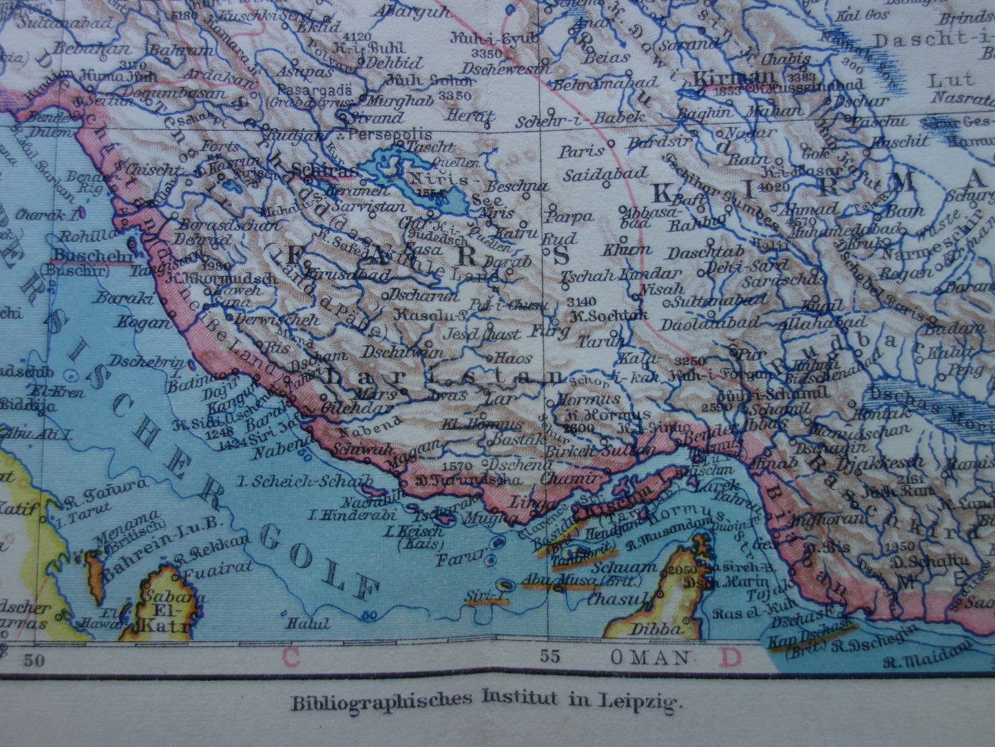 Original old map of Persia / Iran from 1928 vintage map Tehran - historical maps