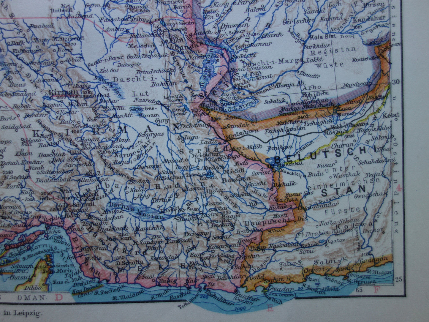 Original old map of Persia / Iran from 1928 vintage map Tehran - historical maps