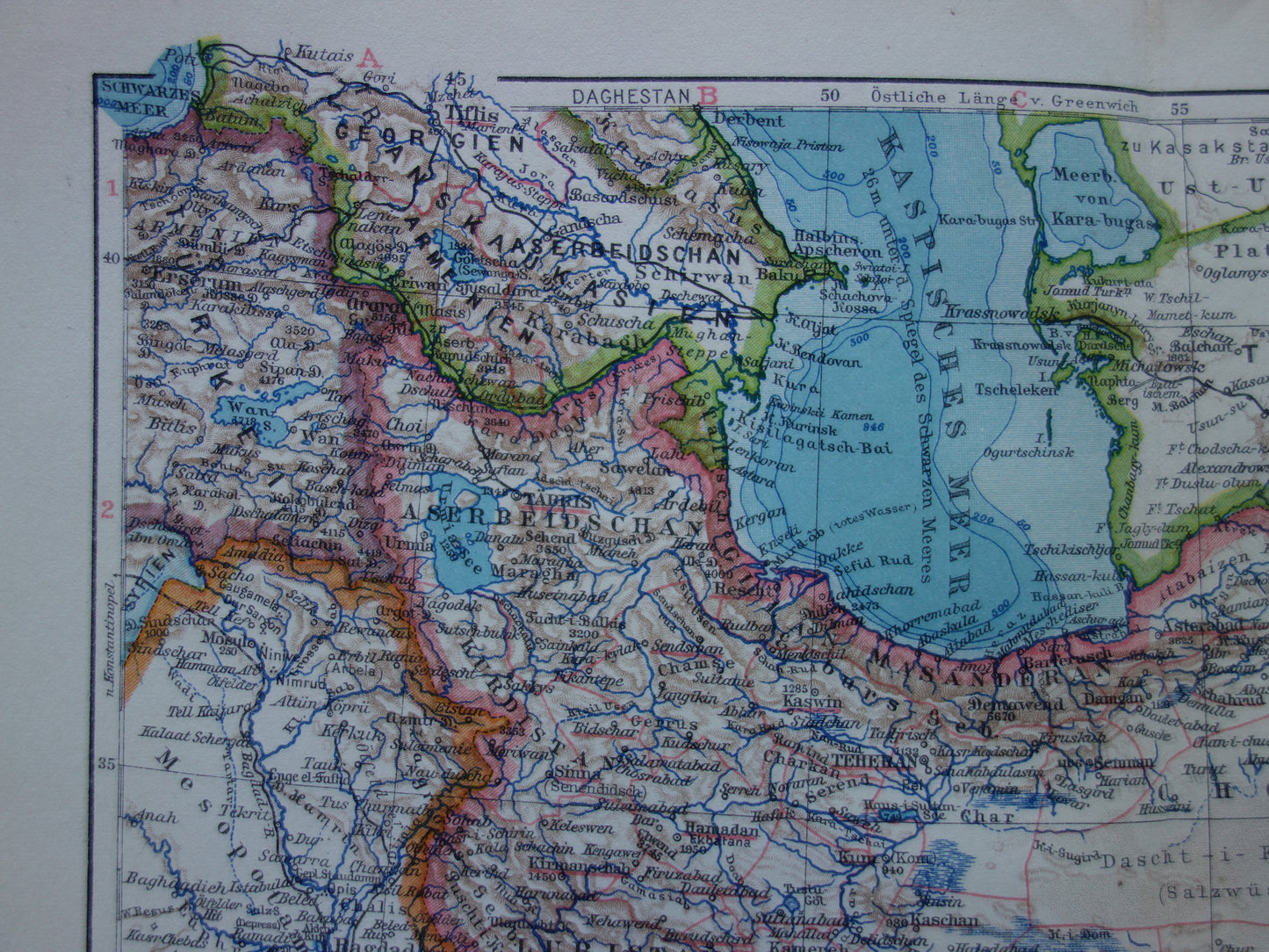 Original old map of Persia / Iran from 1928 vintage map Tehran - historical maps