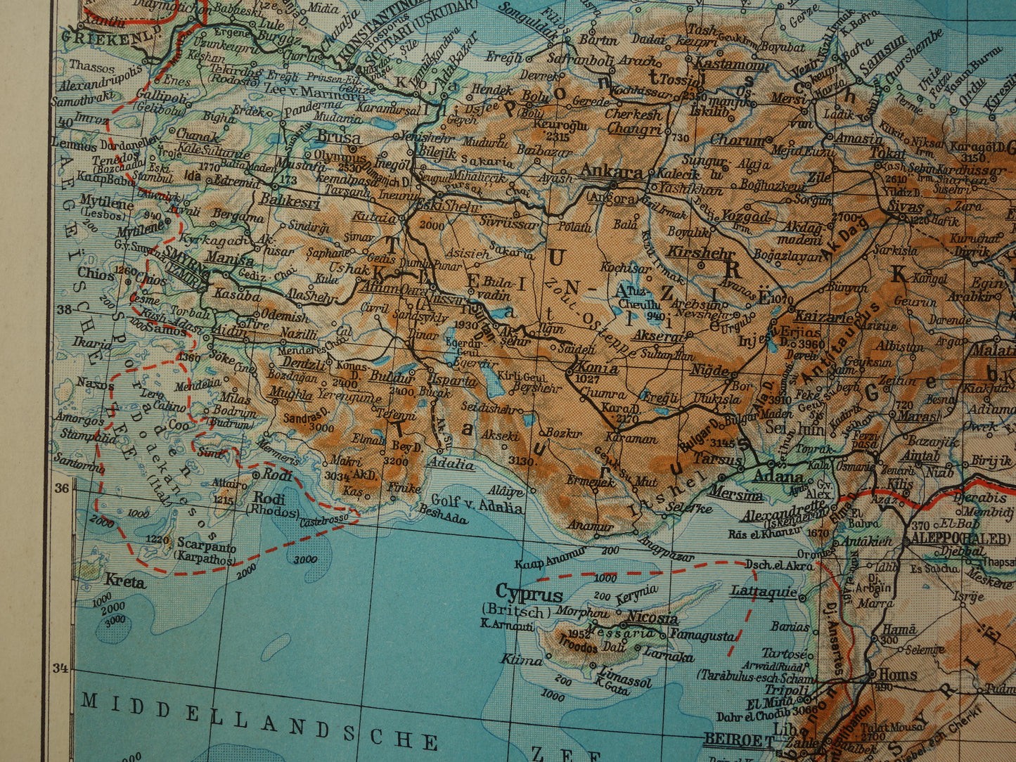 TURKEY Old map from the year 1938 historical Dutch map Turkey vintage maps