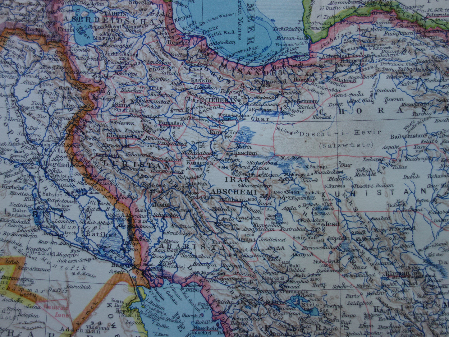 Original old map of Persia / Iran from 1928 vintage map Tehran - historical maps