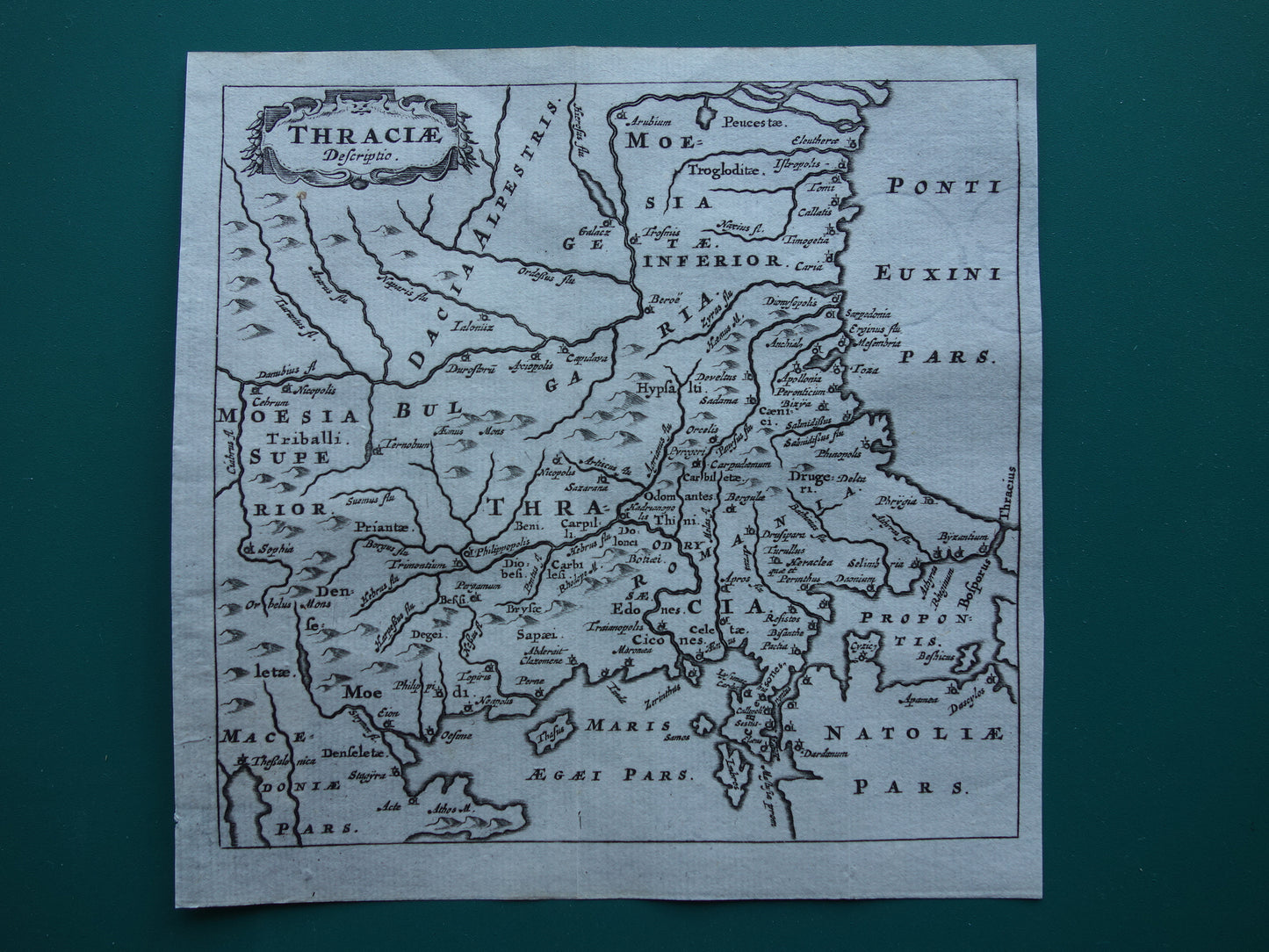 Old map of Thrace in antiquity 1661 original antique map Tracia Thracia Greece Bulgaria small format Cluver