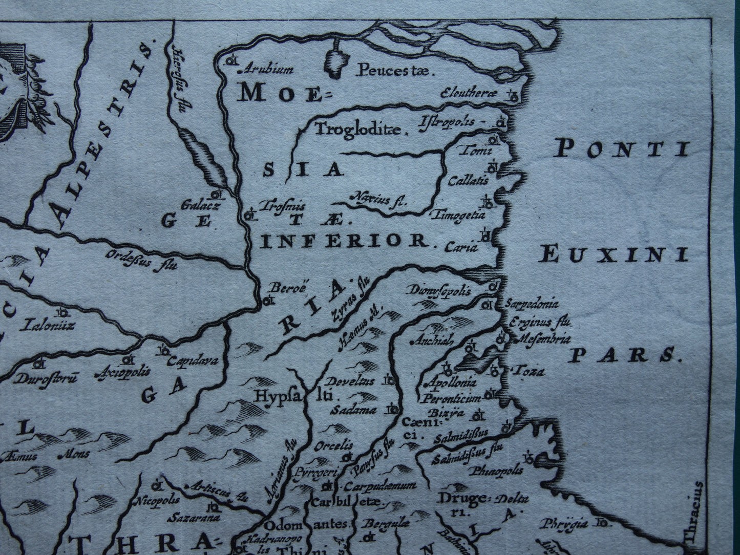 Old map of Thrace in antiquity 1661 original antique map Tracia Thracia Greece Bulgaria small format Cluver