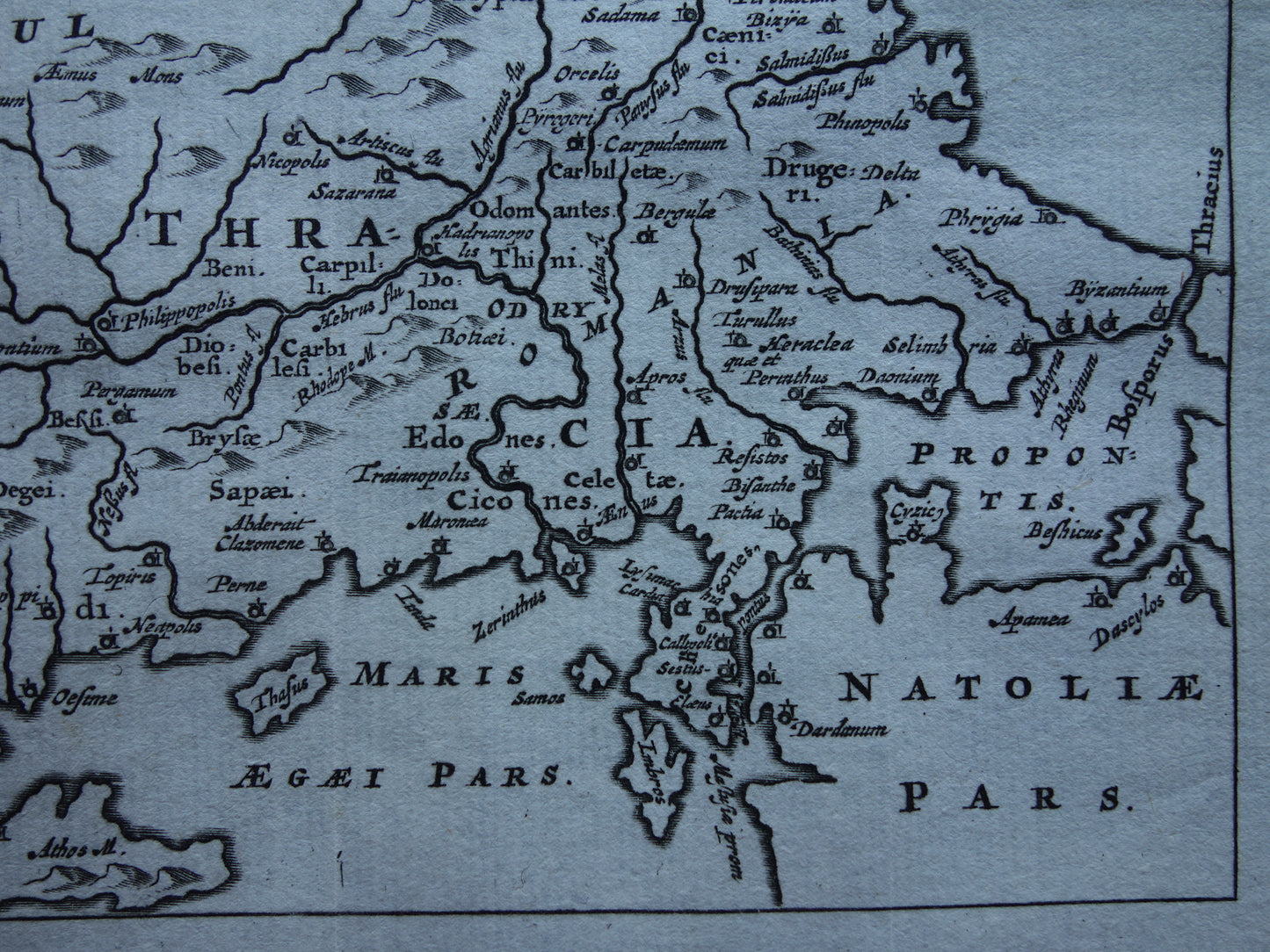 Old map of Thrace in antiquity 1661 original antique map Tracia Thracia Greece Bulgaria small format Cluver