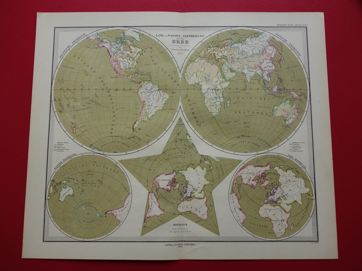 WORLD MAP large old map of the World from 1880 original vintage map largest land mass water mass with date