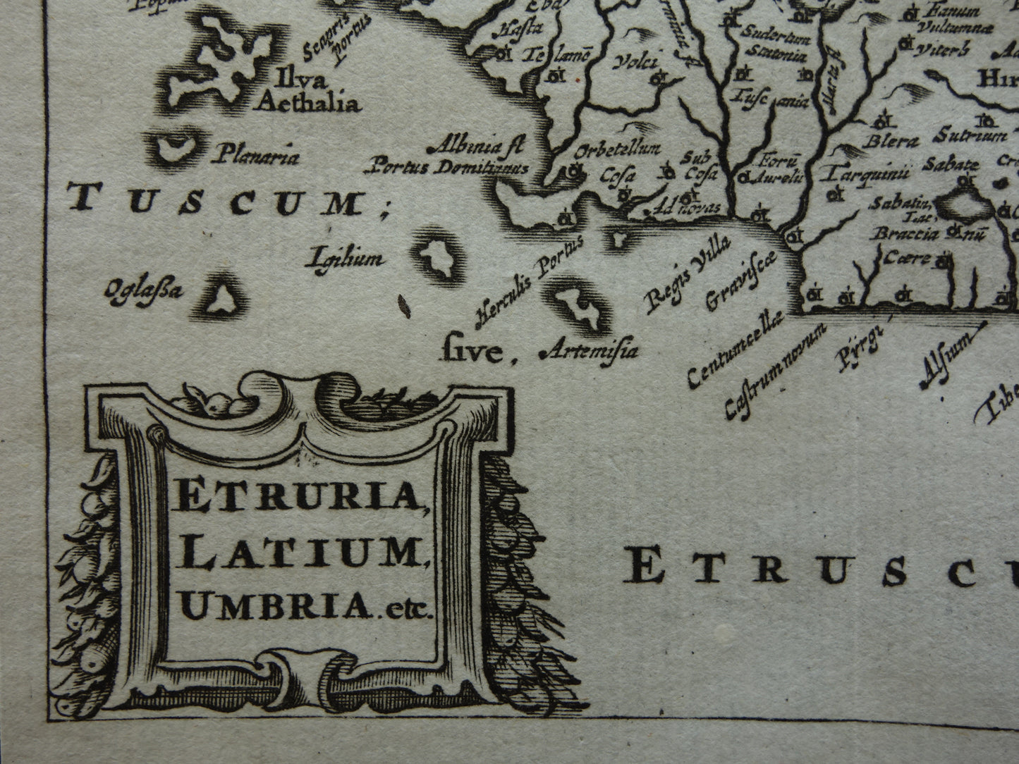 Italy 360+ year old map of Central Italy in antiquity 1661 original antique Dutch map small format Etruria Latium Umbria
