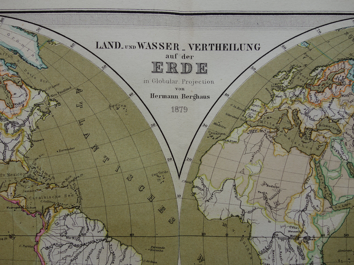 WORLD MAP large old map of the World from 1880 original vintage map largest land mass water mass with date