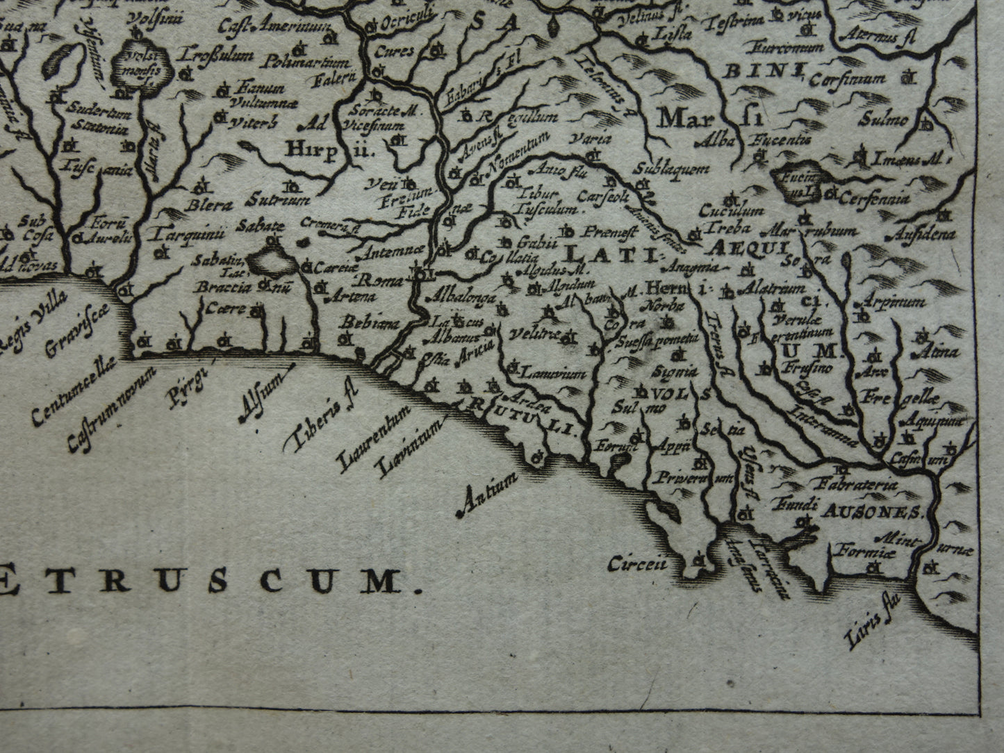 Italy 360+ year old map of Central Italy in antiquity 1661 original antique Dutch map small format Etruria Latium Umbria