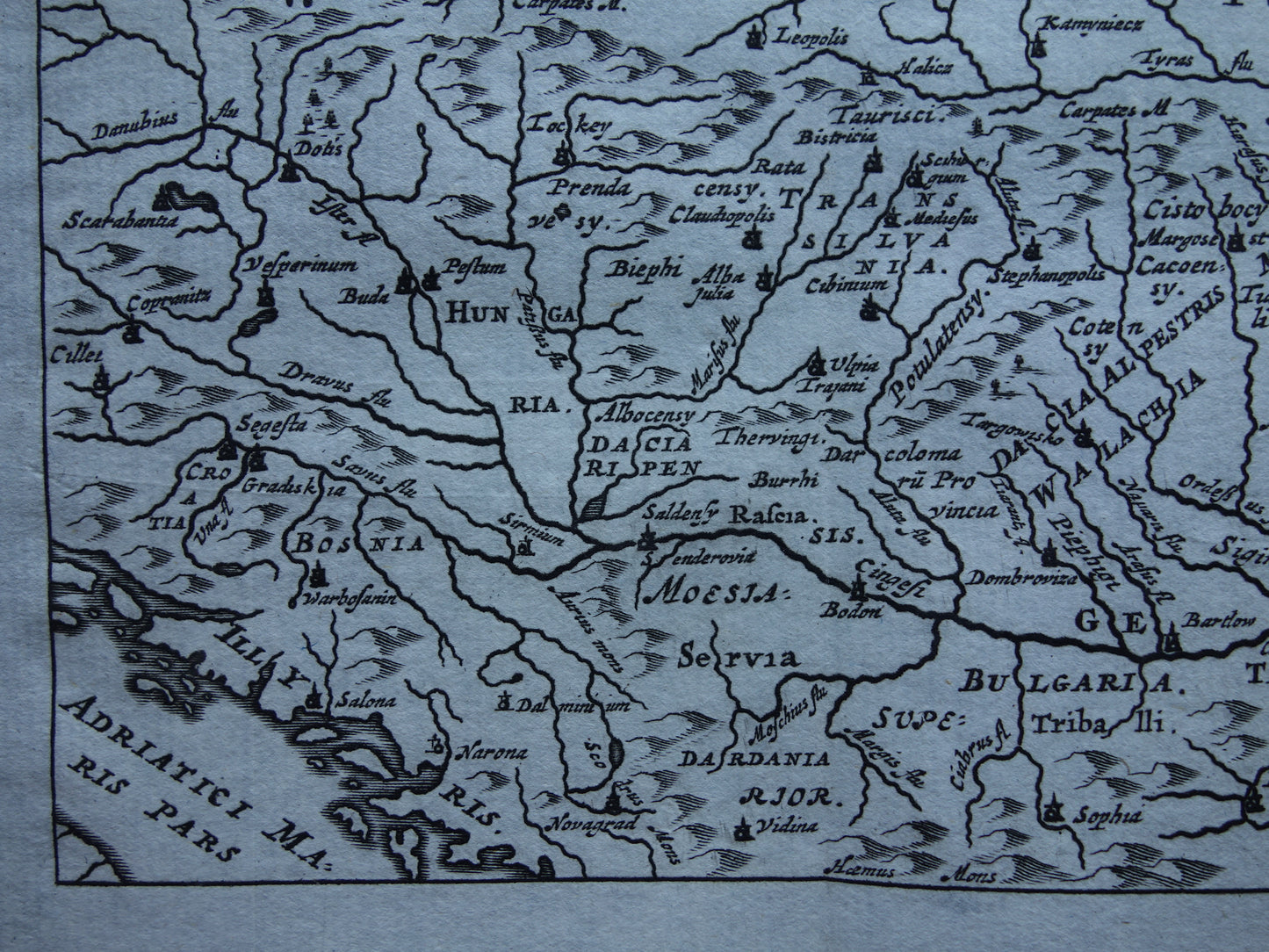 Oude kaart van Polen Roemenië Dacië Moesë in de oudheid 1661 originele antieke landkaart klein formaat Moesiae et Daciae Cluver