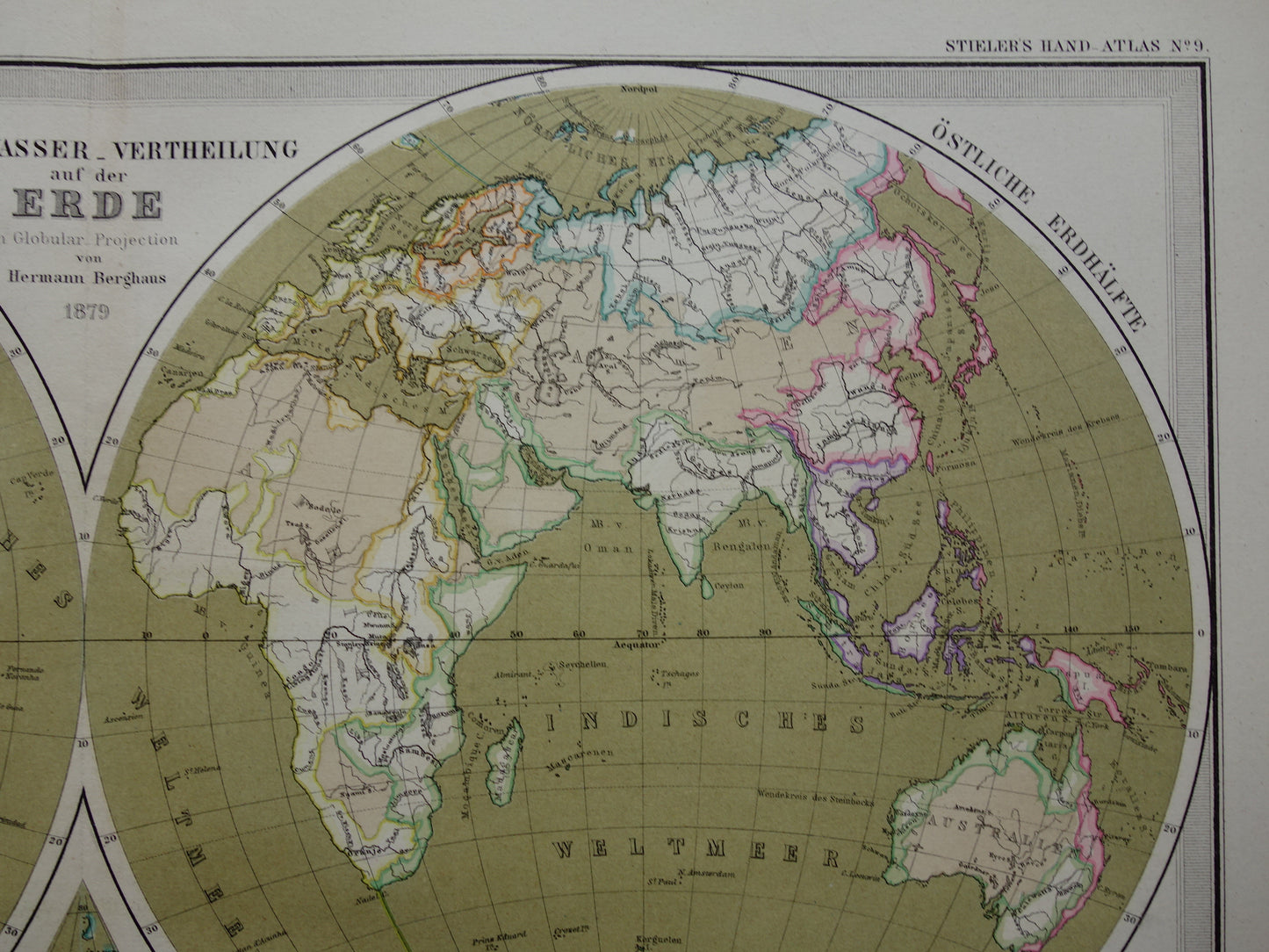WORLD MAP large old map of the World from 1880 original vintage map largest land mass water mass with date