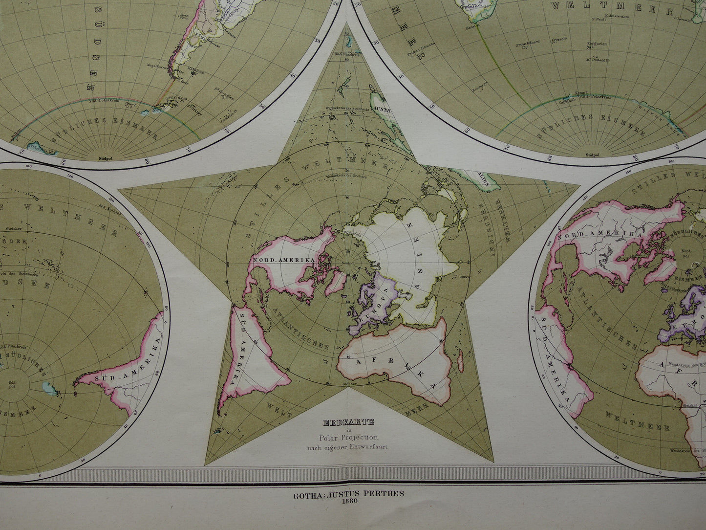 WORLD MAP large old map of the World from 1880 original vintage map largest land mass water mass with date