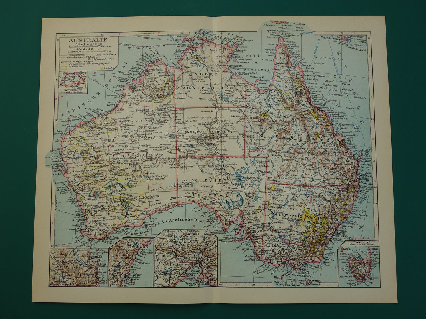Oude kaart van Australië uit 1932 originele vintage Nederlandse kaart Tasmanië Brisbane Sydney Melbourne
