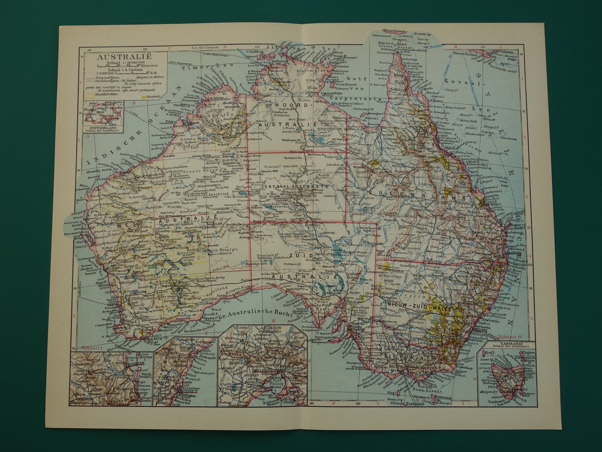 Oude kaart van Australië uit 1932 originele vintage Nederlandse kaart Tasmanië Brisbane Sydney Melbourne