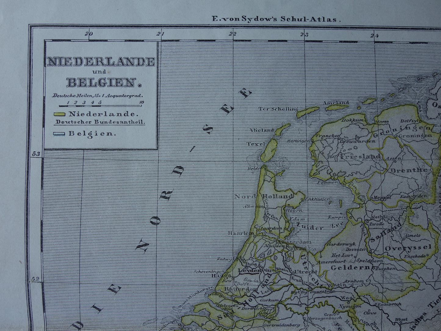 Old map of NETHERLANDS and BELGIUM from 1869 Antique German map Benelux vintage print