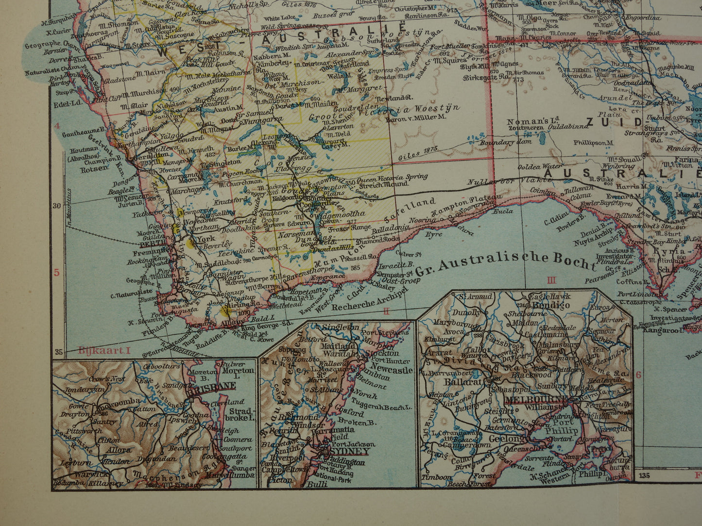 Old map of Australia from 1932 original vintage Dutch map Tasmania Brisbane Sydney Melbourne
