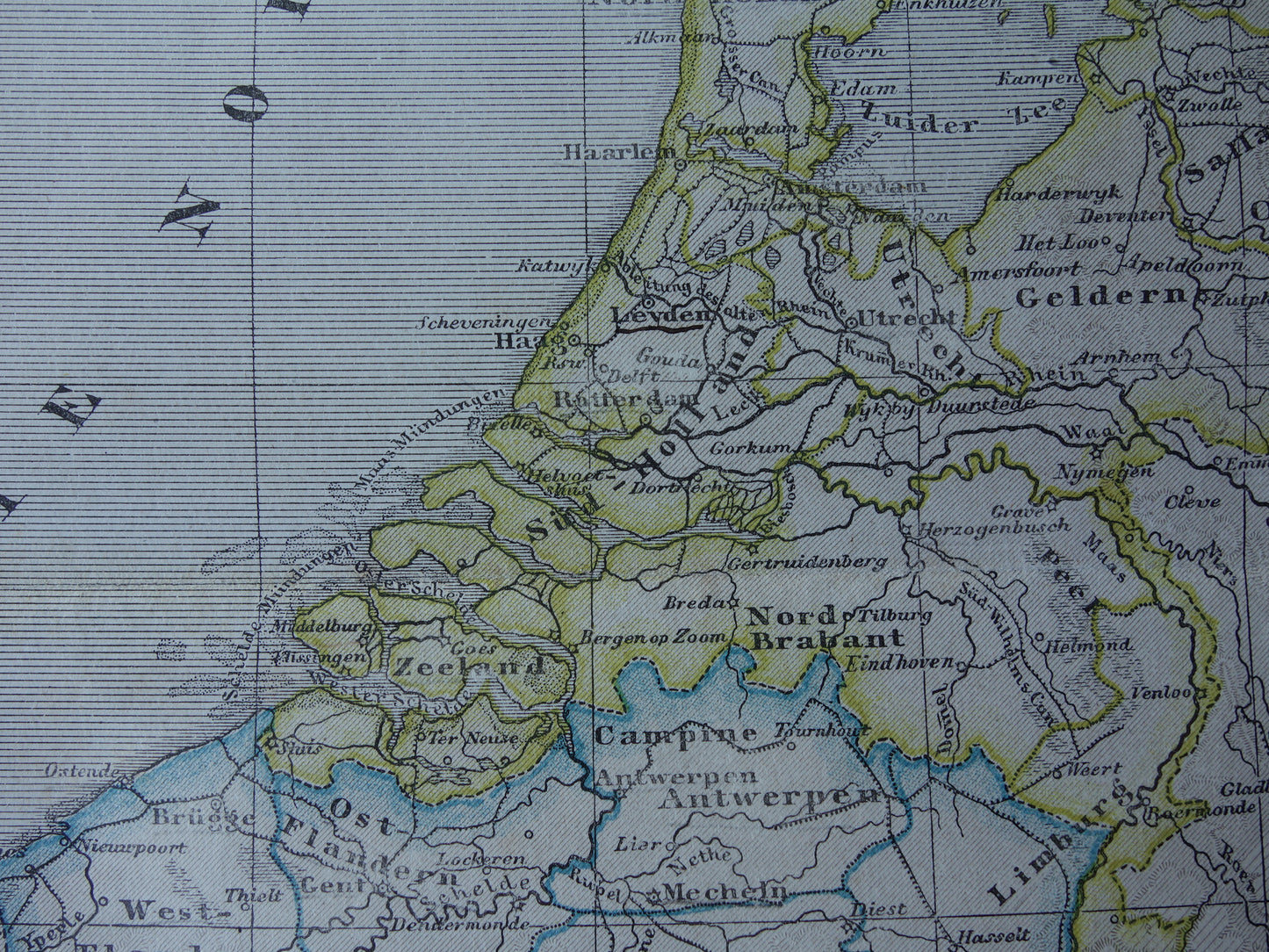 Old map of NETHERLANDS and BELGIUM from 1869 Antique German map Benelux vintage print