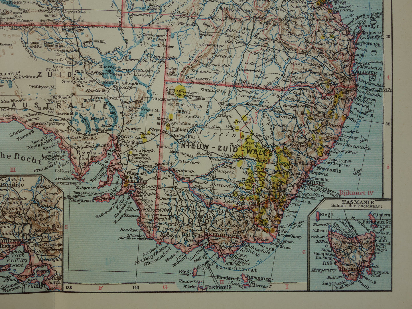Old map of Australia from 1932 original vintage Dutch map Tasmania Brisbane Sydney Melbourne