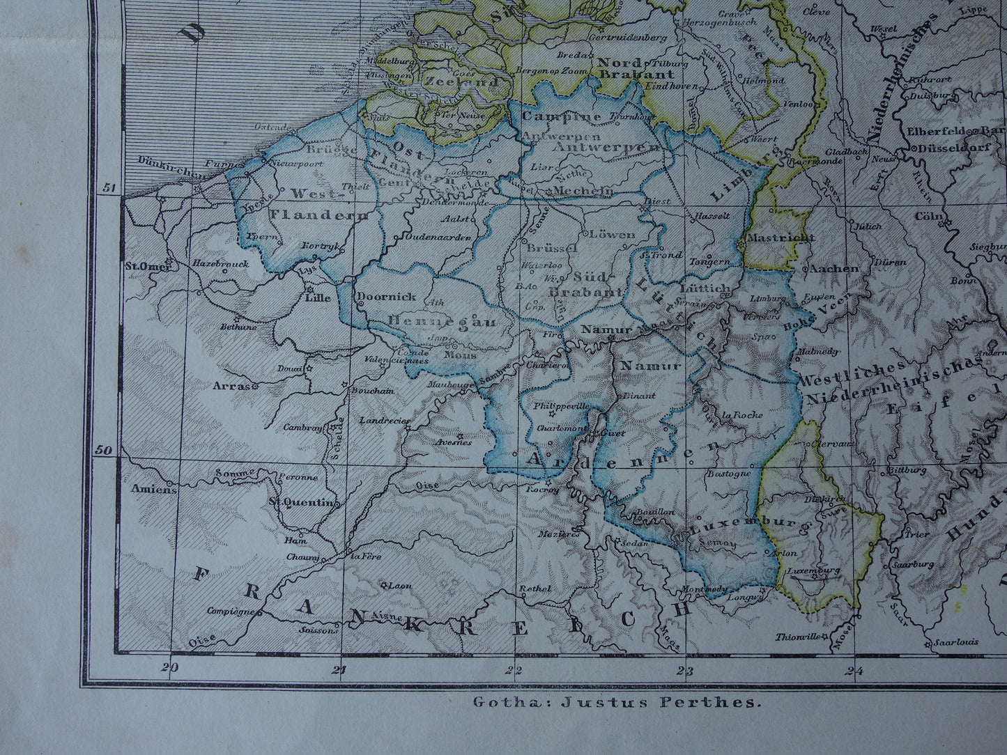Old map of NETHERLANDS and BELGIUM from 1869 Antique German map Benelux vintage print