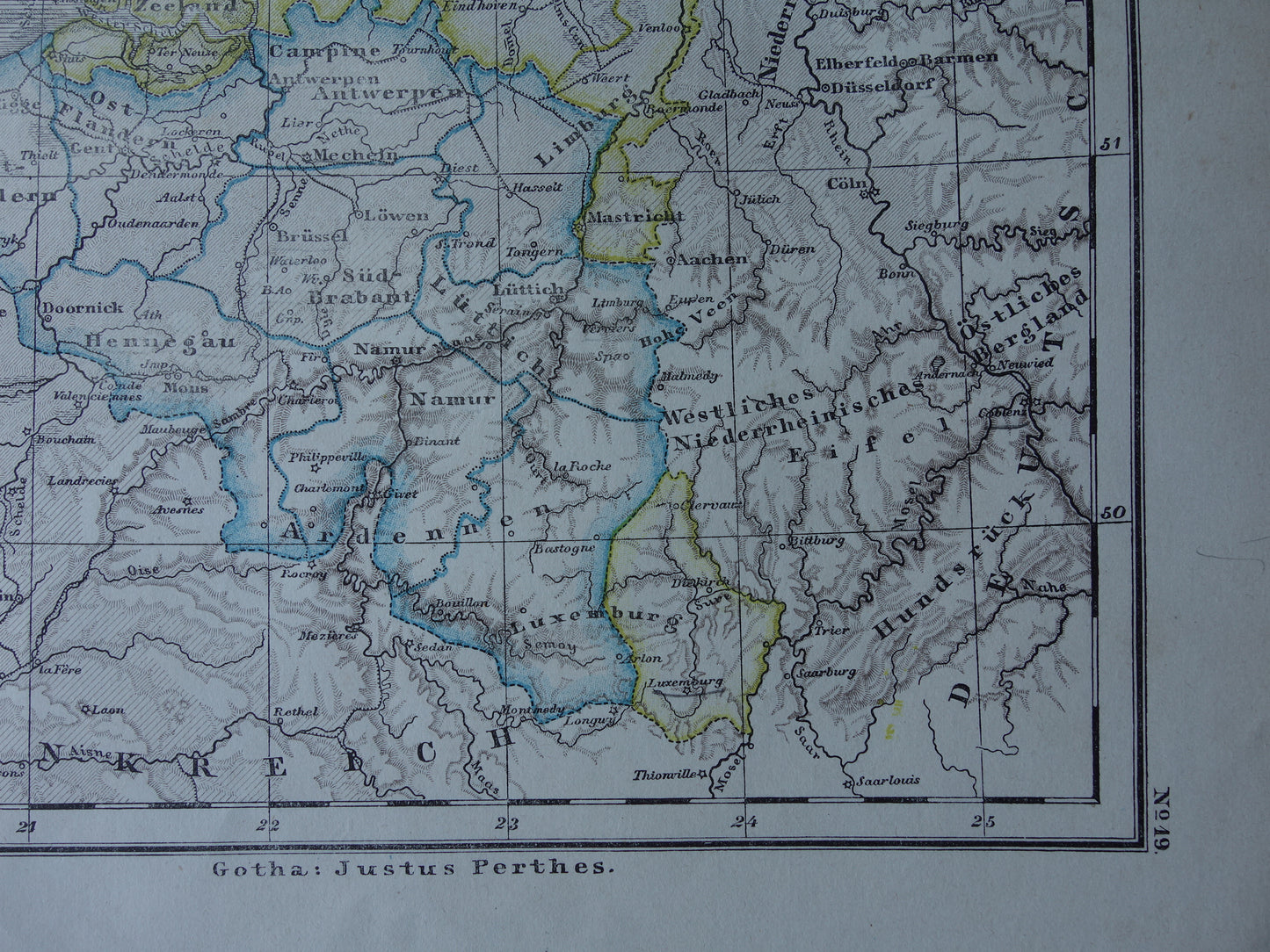 Old map of NETHERLANDS and BELGIUM from 1869 Antique German map Benelux vintage print