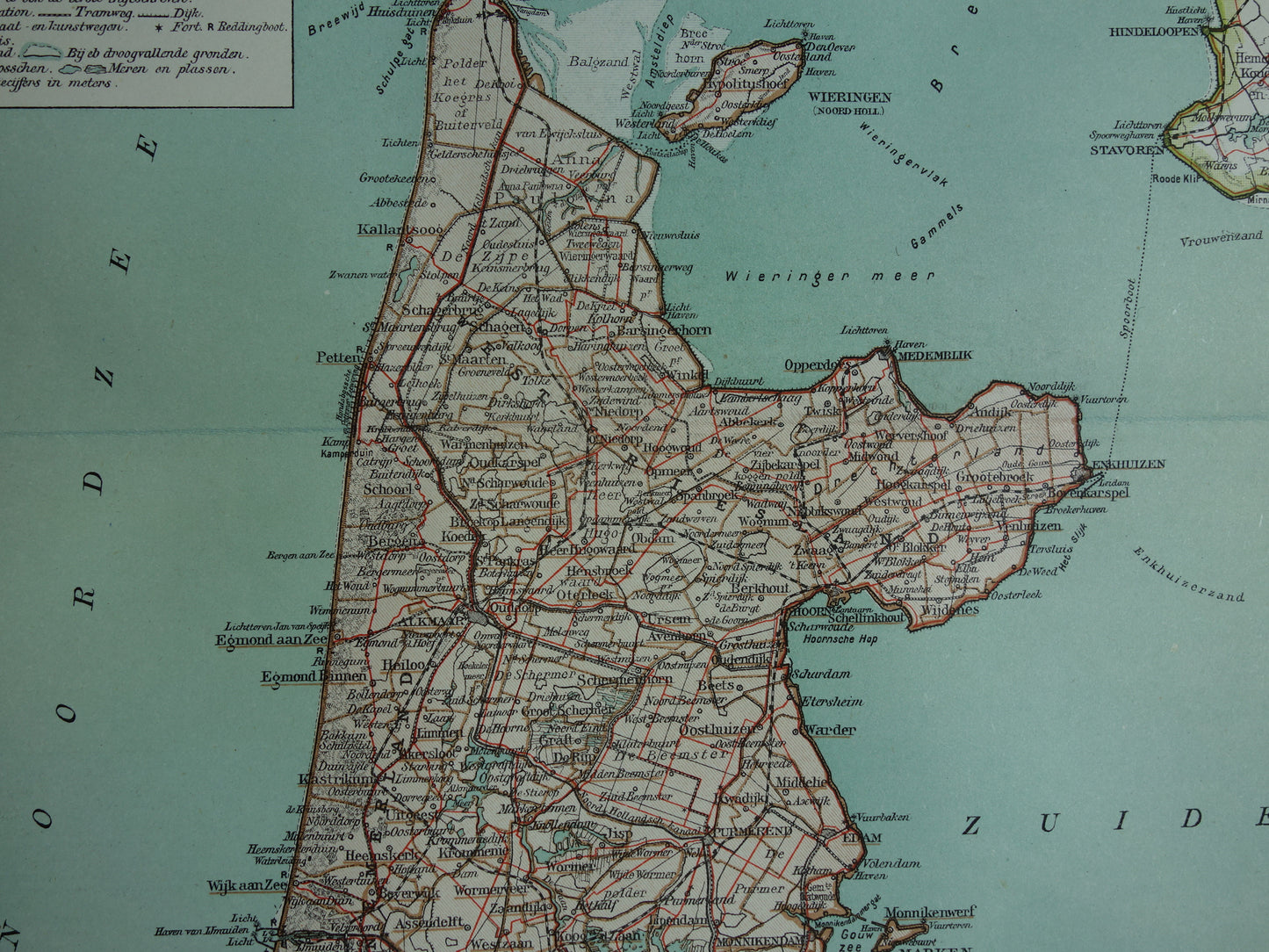 Old map of the province of North Holland from 1920 original vintage antique map Amsterdam Enkhuizen Alkmaar Texel - Dutch maps