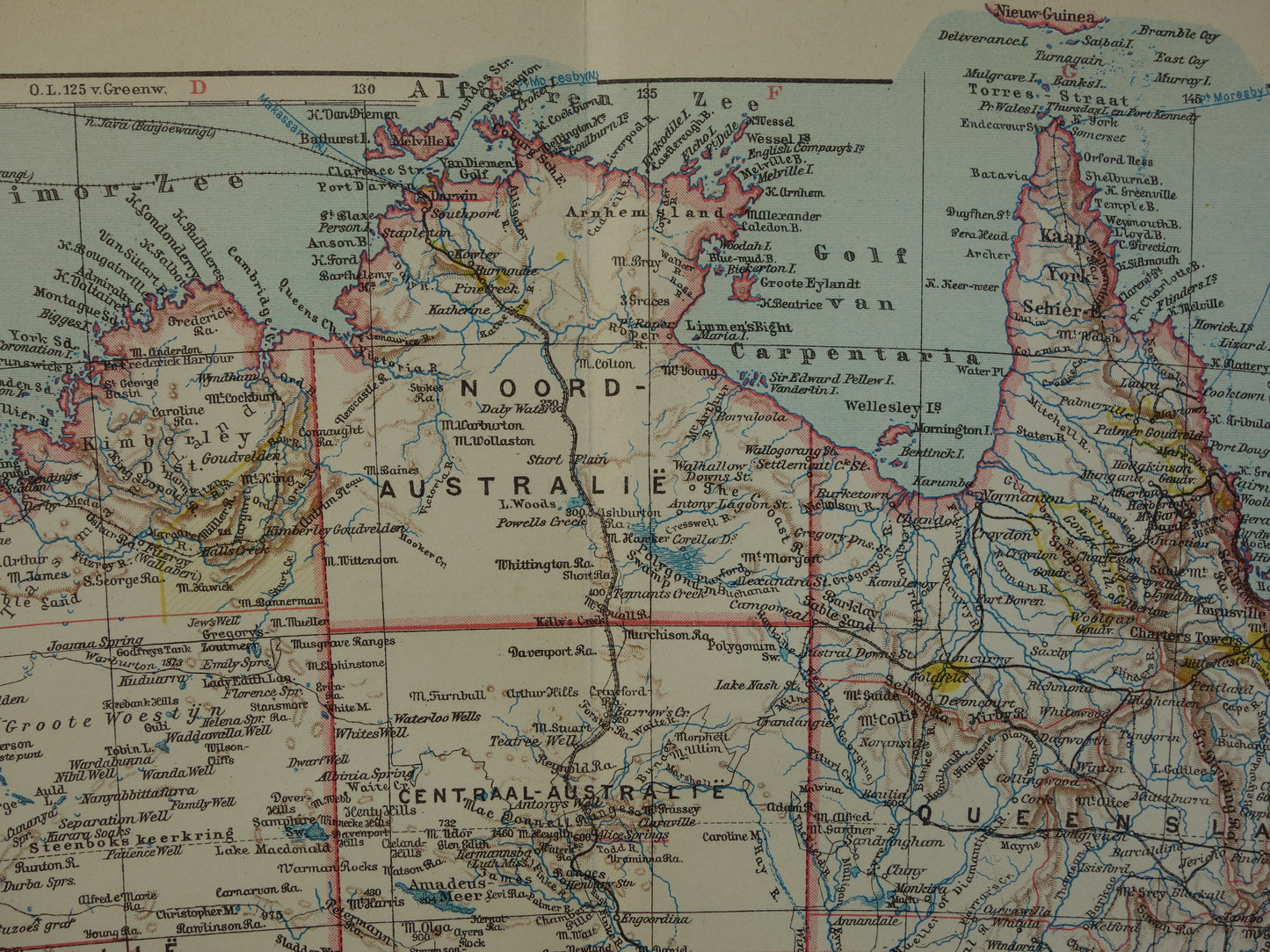 Old map of Australia from 1932 original vintage Dutch map Tasmania Brisbane Sydney Melbourne