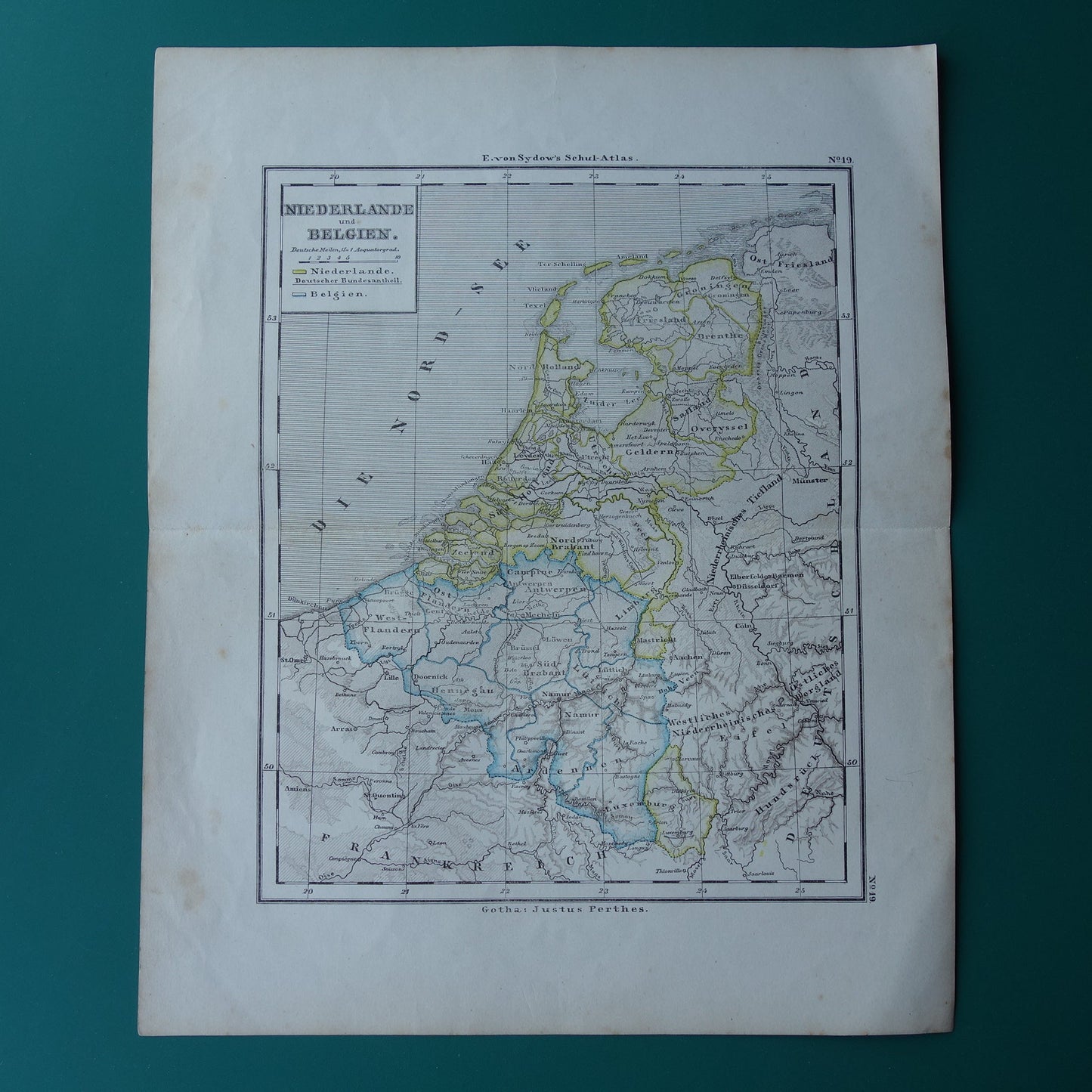 Old map of NETHERLANDS and BELGIUM from 1869 Antique German map Benelux vintage print