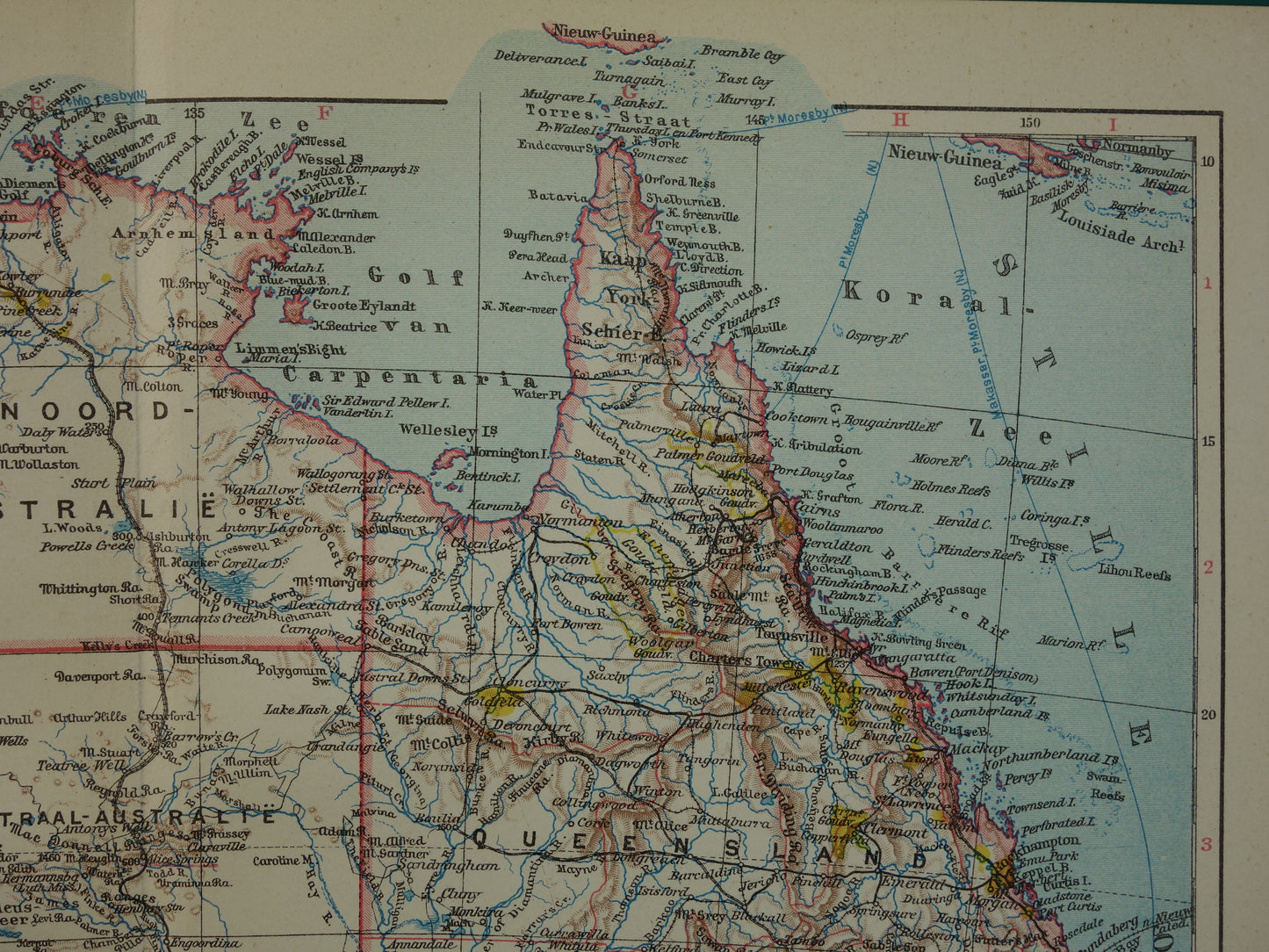 Old map of Australia from 1932 original vintage Dutch map Tasmania Brisbane Sydney Melbourne