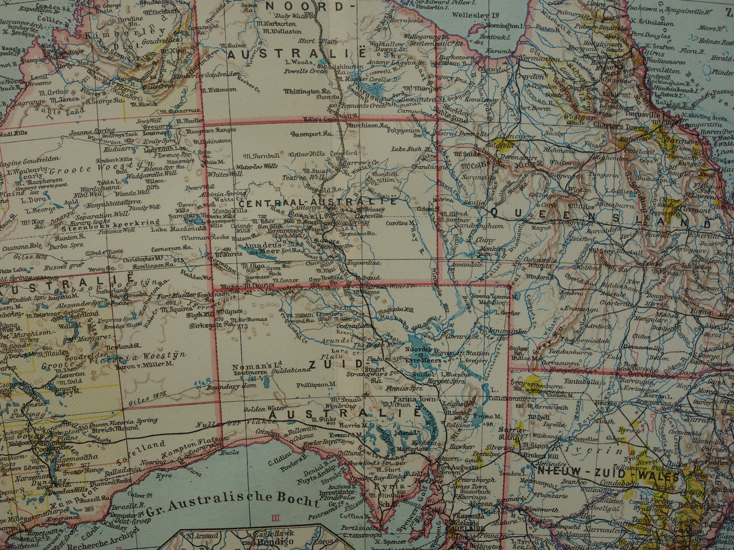 Old map of Australia from 1932 original vintage Dutch map Tasmania Brisbane Sydney Melbourne