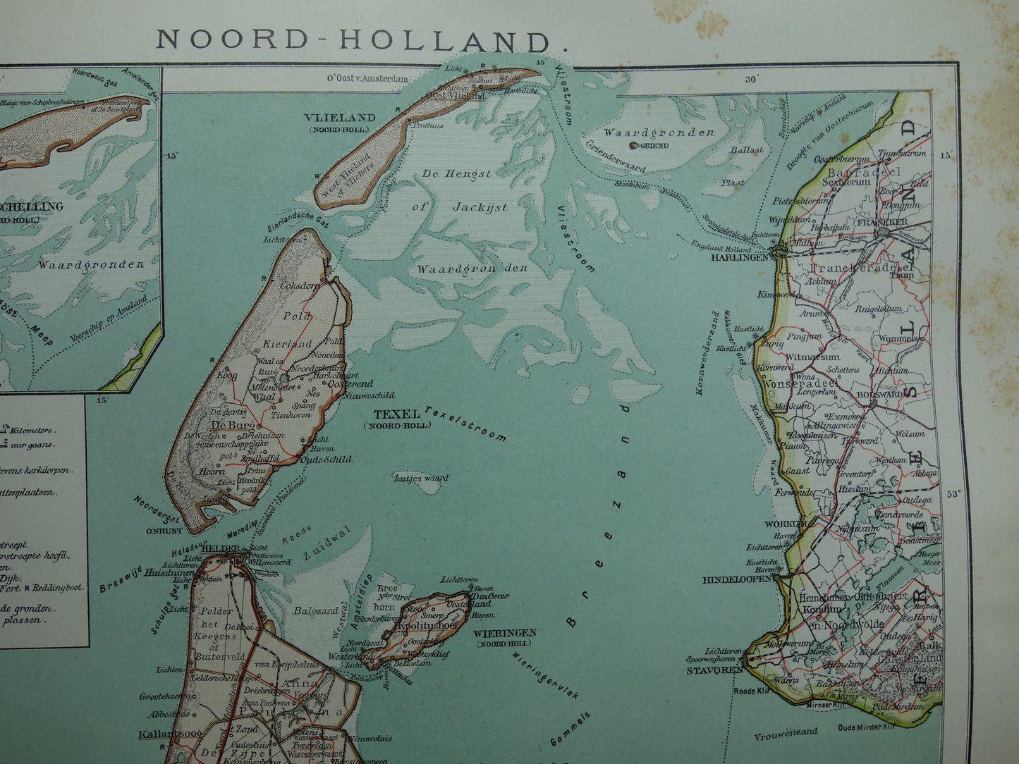 Old map of the province of North Holland from 1920 original vintage antique map Amsterdam Enkhuizen Alkmaar Texel - Dutch maps