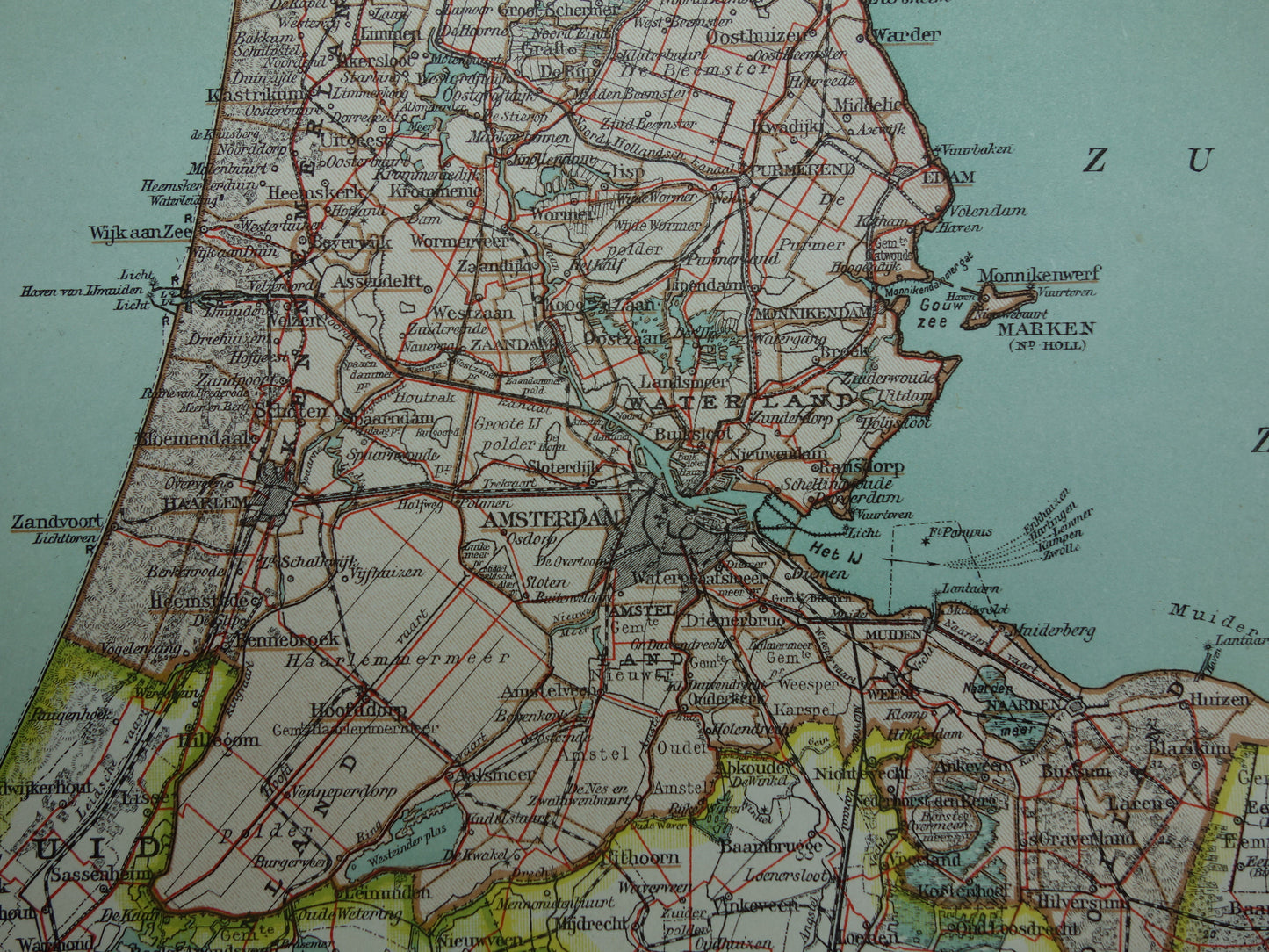Old map of the province of North Holland from 1920 original vintage antique map Amsterdam Enkhuizen Alkmaar Texel - Dutch maps