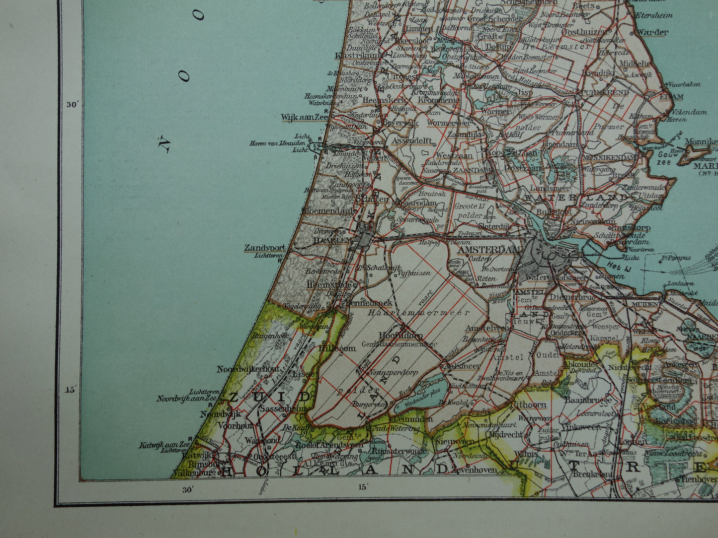 Old map of the province of North Holland from 1920 original vintage antique map Amsterdam Enkhuizen Alkmaar Texel - Dutch maps