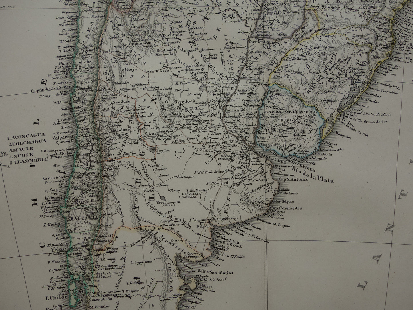 Old map of South America in 1876 Original antique hand-colored map with date